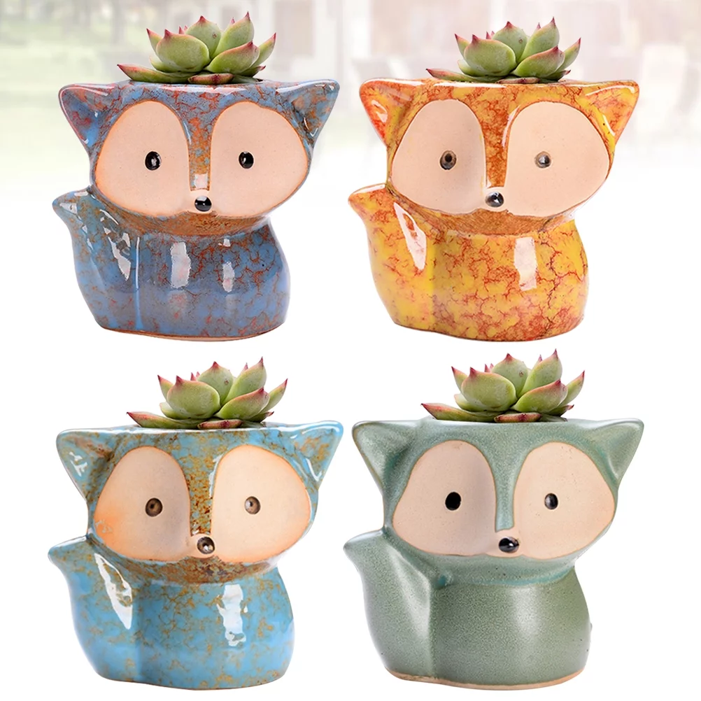 Guichaokj 4PCS Style Ceramic Flower Pot Mini Succulent Plant Flower Pot Straight Round Potting Pot Household Flower Container without Plant (Blue, Green, Yellow and Purple)
