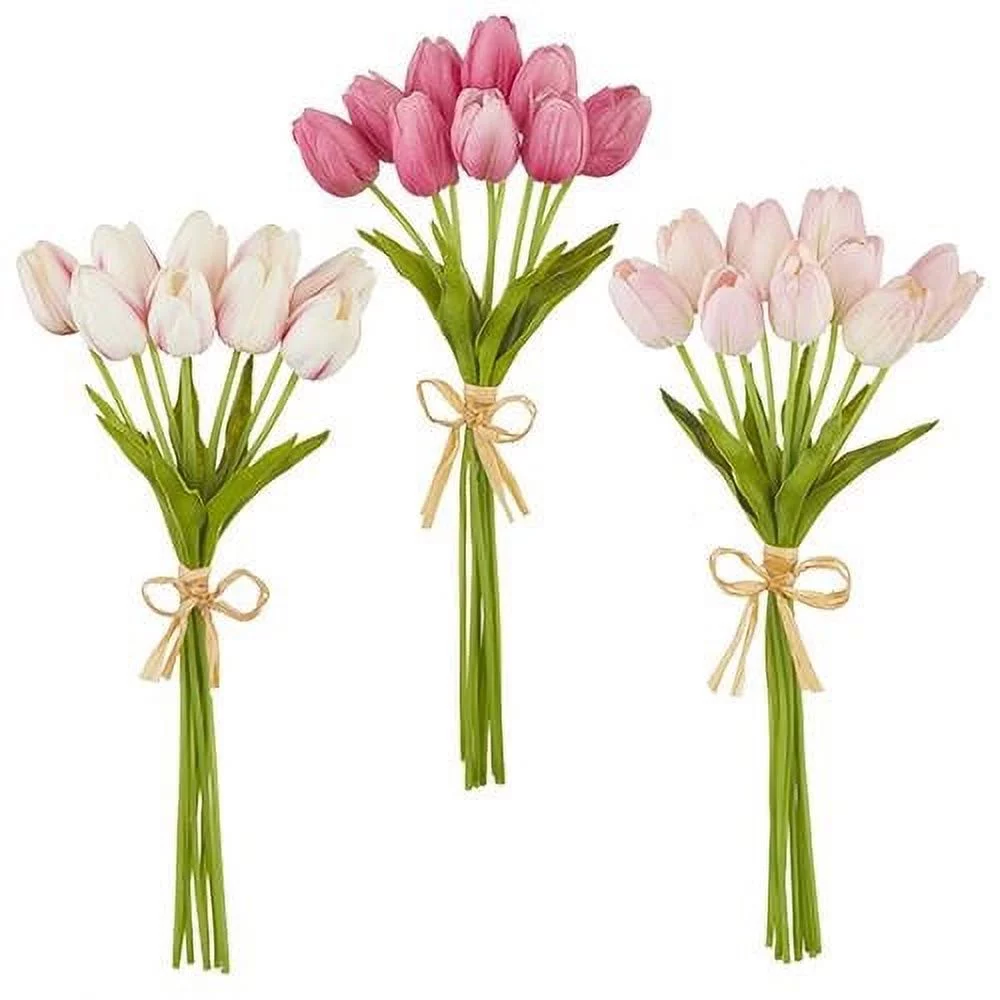 Real Touch Tulip Bundle -  White/Rose 15