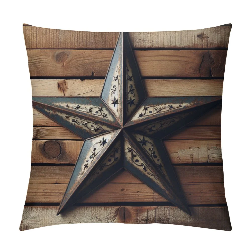 Ulloord   Western Pillow Covers ,West Texas Star Throw Pillow Covers,Rustic Farmhouse Style Decorative Pillow Covers,Grey Wooden Barn Door Cushion Cases for Bed Sofa Couch
