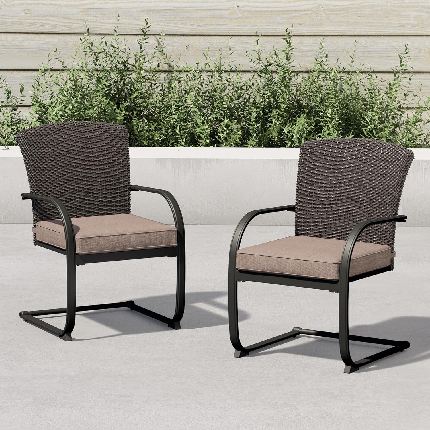 Dina 2-Piece Dining Wicker Chair Outdoor Conversation Set with Cushions C-Spring Rocker Lounge Chair Set of 2 for Yard  Garden  Backyard  Deck  Bistro-Grey