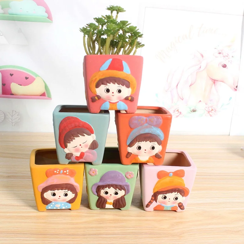 Creative Hand-painted Ceramic Flower Pot, Ceramic Planter for Greenery, Desktop Plant Pot