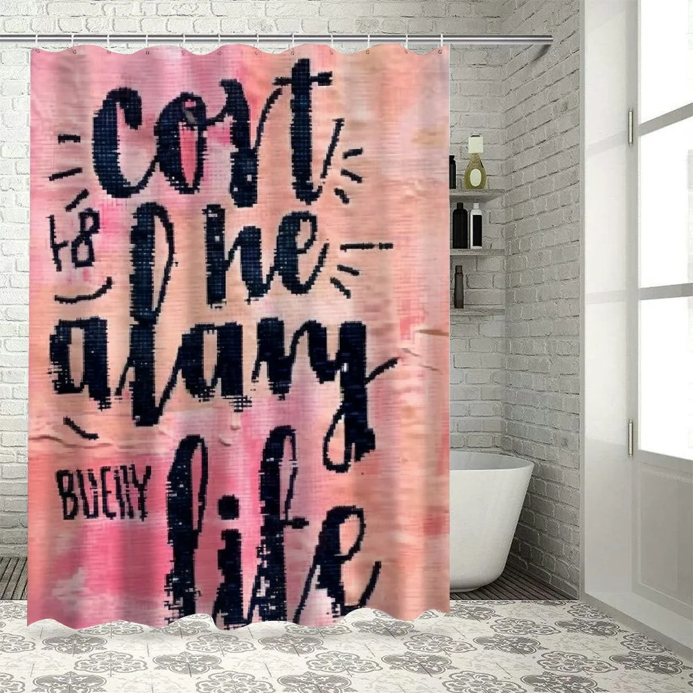 Akjvoe Bathroom Shower Curtain Brush Live Creative Life Inspirational Wall Cute Quote Hand Waterproof Bath Curtain Set with Hooks
