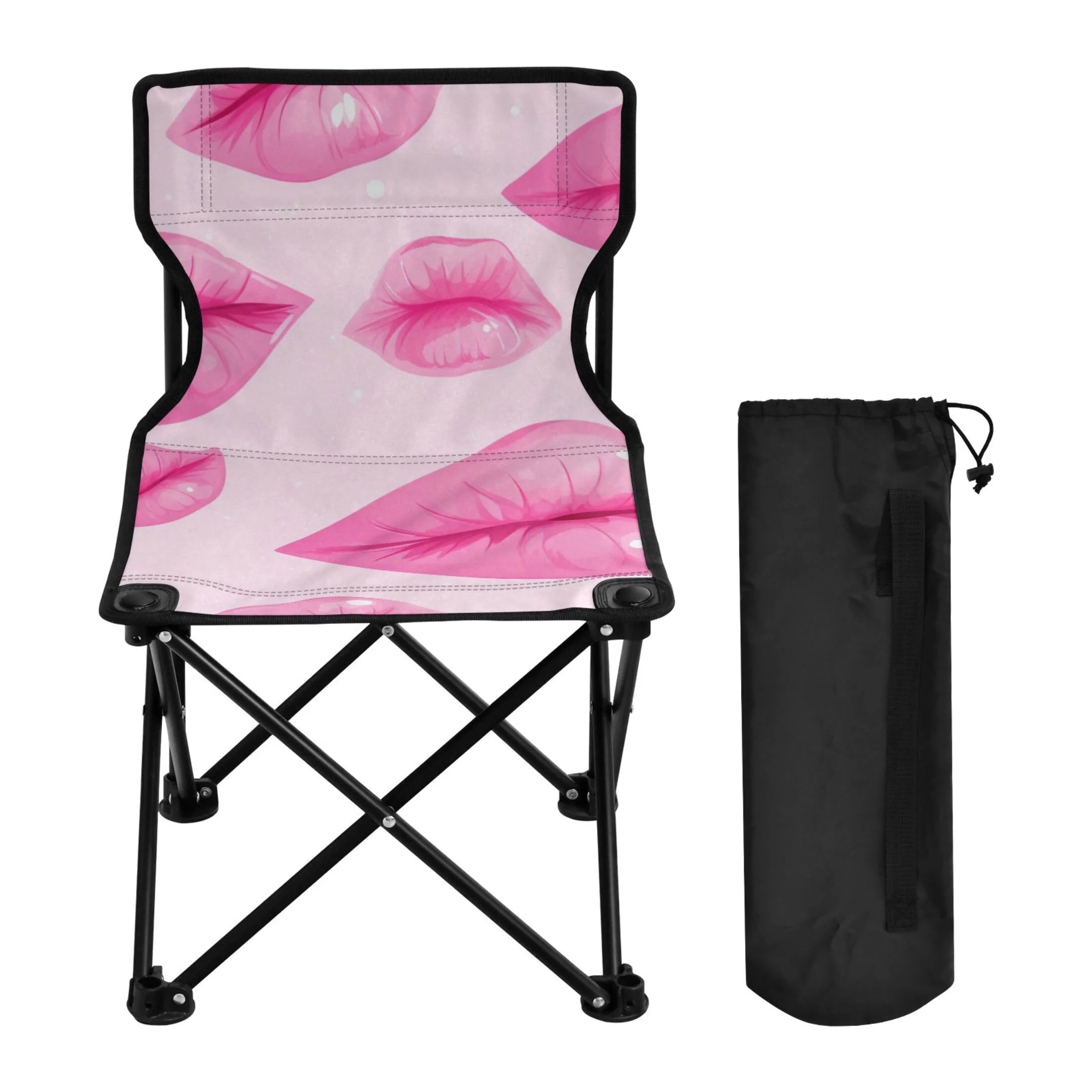 Lips Pink Portable Camping Chair Outdoor Folding Beach Chair Fishing Chair Lawn Chair with Carry Bag Support to 220LBS