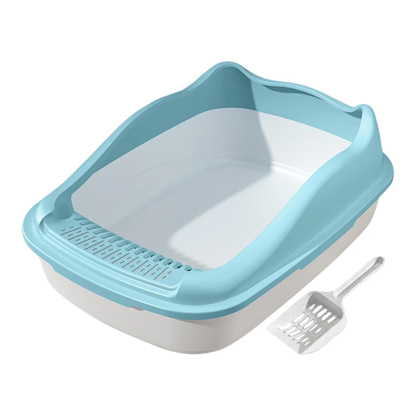 EHJRE Cat Litter Tray Toilet Semi Enclosed High Sides Sturdy Anti ing Smooth Bottom for Rabbits Removable Base 22x15x7.8inch Blue
