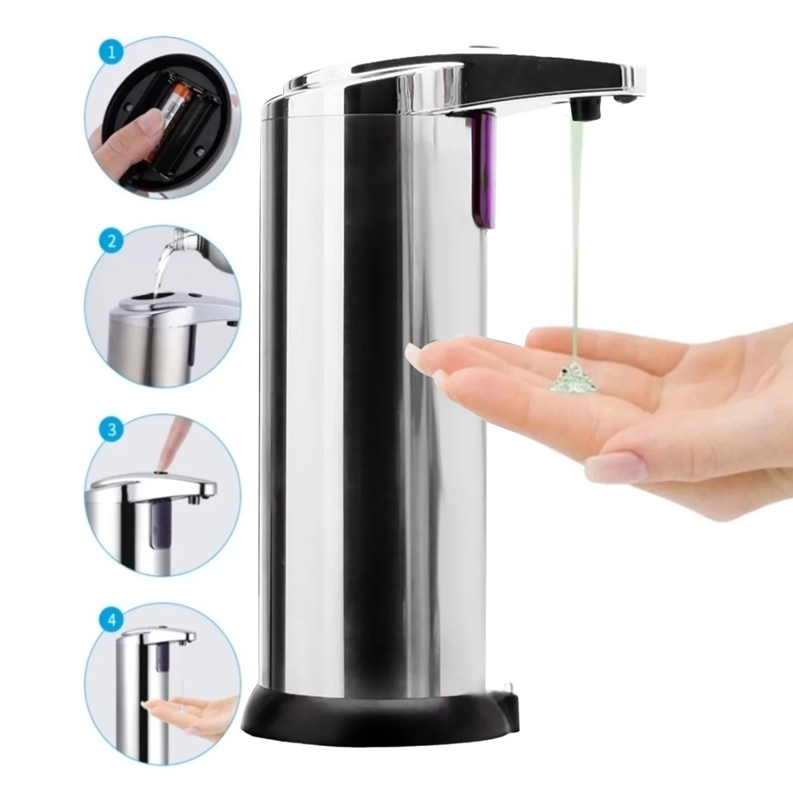 LED Hands Touchless Stainless Steel Automatic Soap Dispenser Motion Sensor Tile compatible with Machines Carpet Foam Shipshape Spray Tile Spray Polish Shower Guards to Keep Water in Shower Bathroom