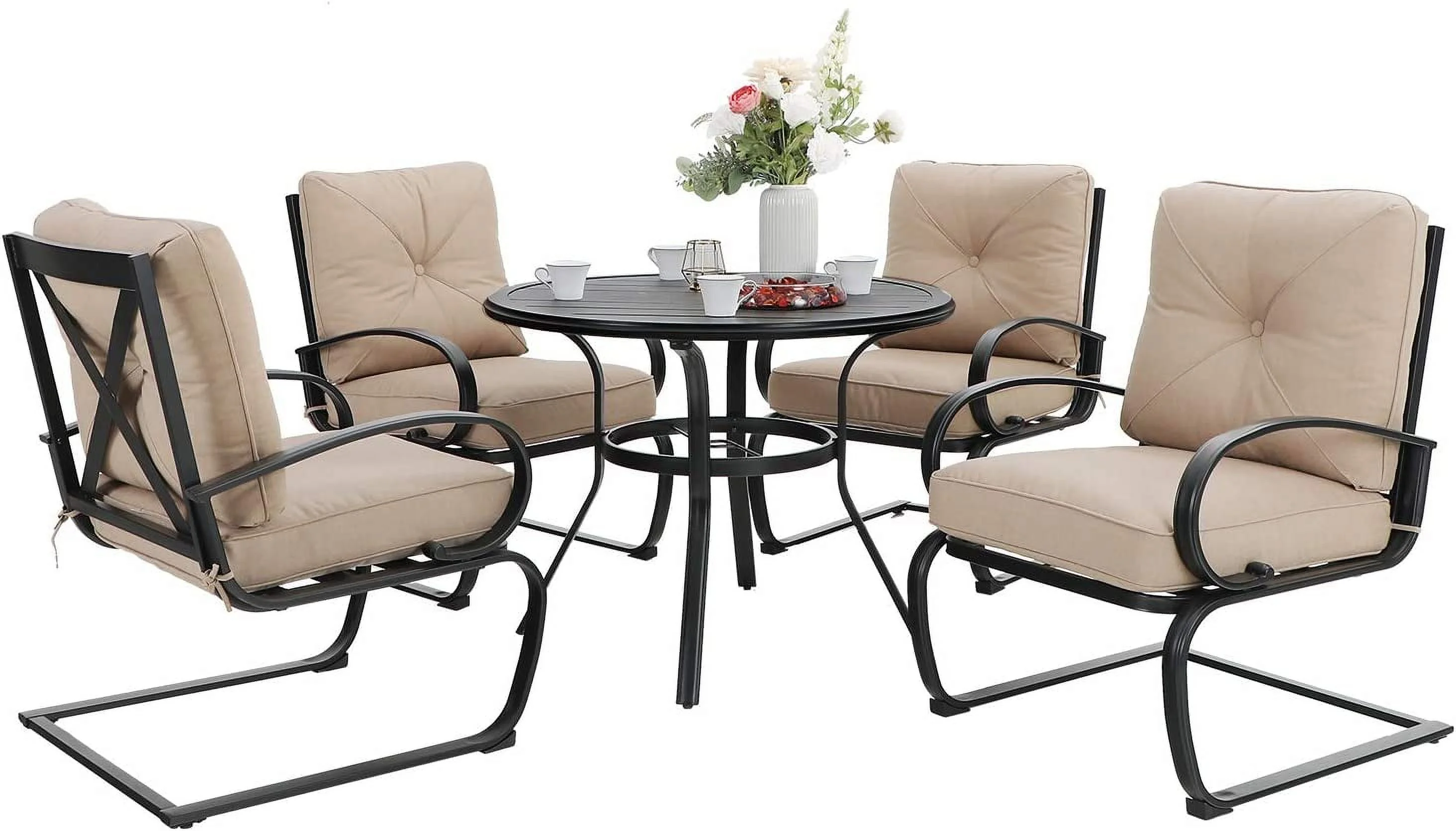 & William Patio Dining Set with 13ft Double-Sided Patio Umbrella  8 Piece Metal Outdoor Table Furniture Set with 6 Outdoor Chairs & 1 Rectangular Dining Table & 1 Large Orange