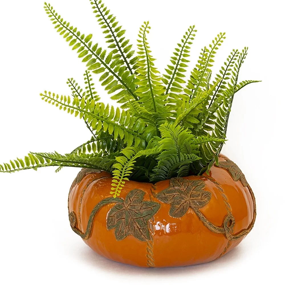 Golden Ceramics  Handmade Flower Pot Planter - Pumpkin 6.7