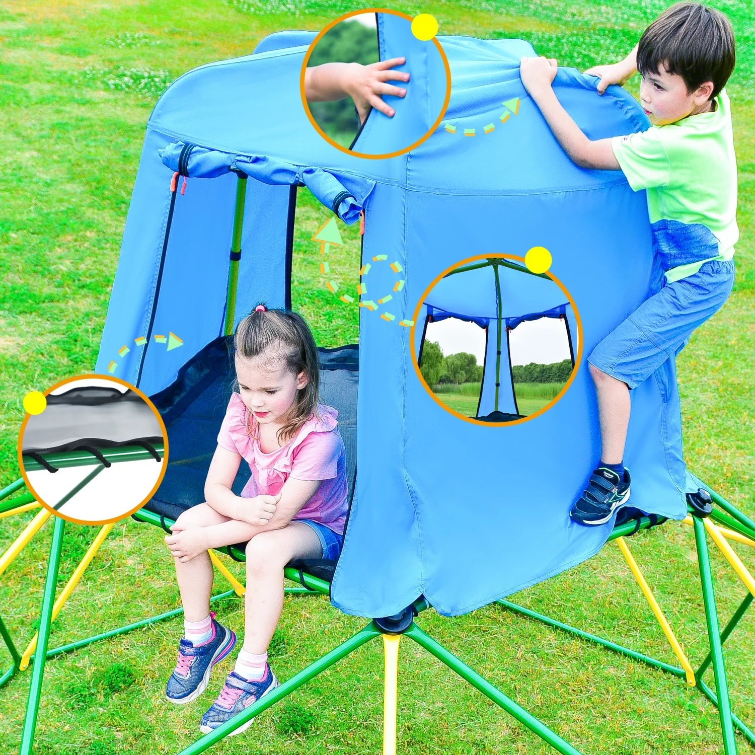 Heavy-Duty and Durable Geometric Kids Climbing Dome with Rust-Resistant Steel Frame and UV Protection Canopy - 10 ft Jungle Gym Play Center for Outdoor Fun - Sturdy Playground Dome Climbe