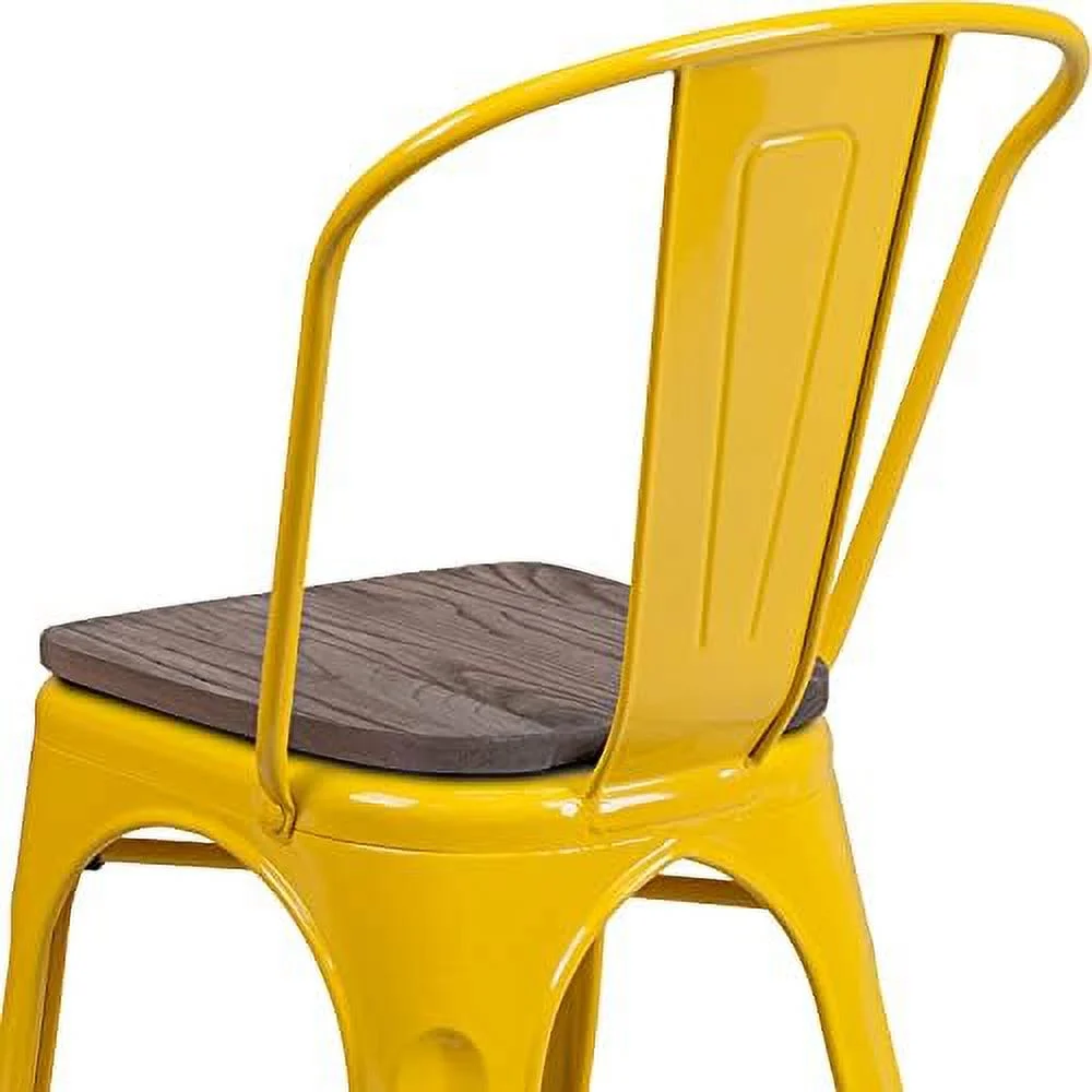 YPDCHB Yellow Metal Stackable Chair with Wood Seat