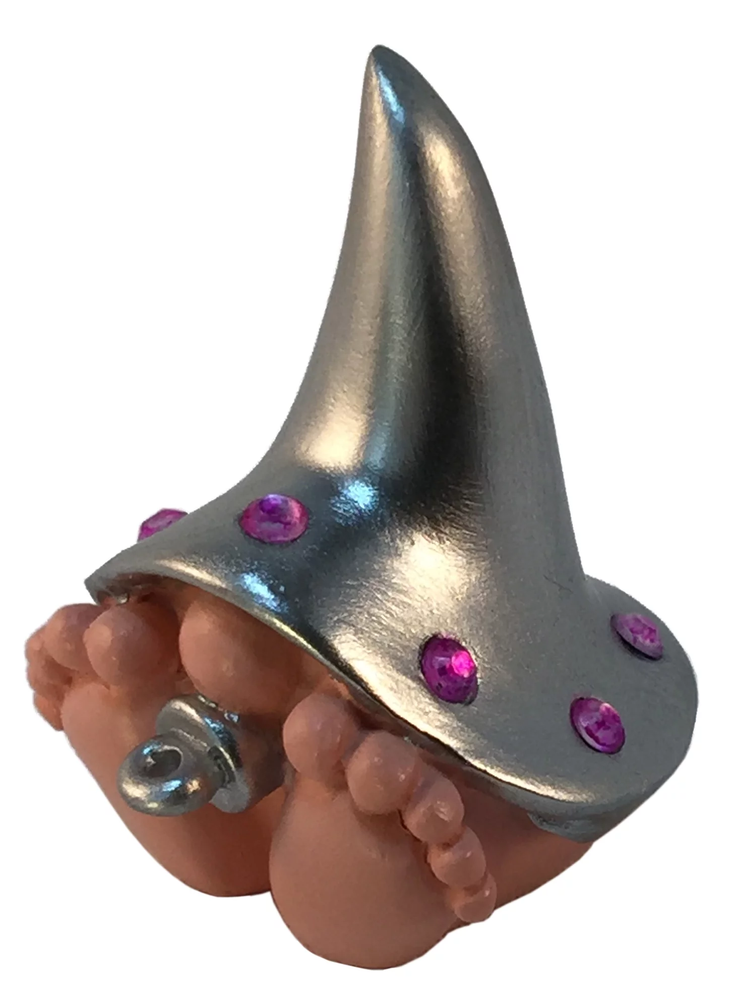 Baby Gnome “TRIXIE” - A Girl Baby Gnome with tBaby Gnome “TRIXIE” - A Girl Baby Gnome with the Silver Hat and Pink Jeweled Brim for the Fairy Gahe Silver Hat and Pink Jeweled Brim for the Fairy Garden