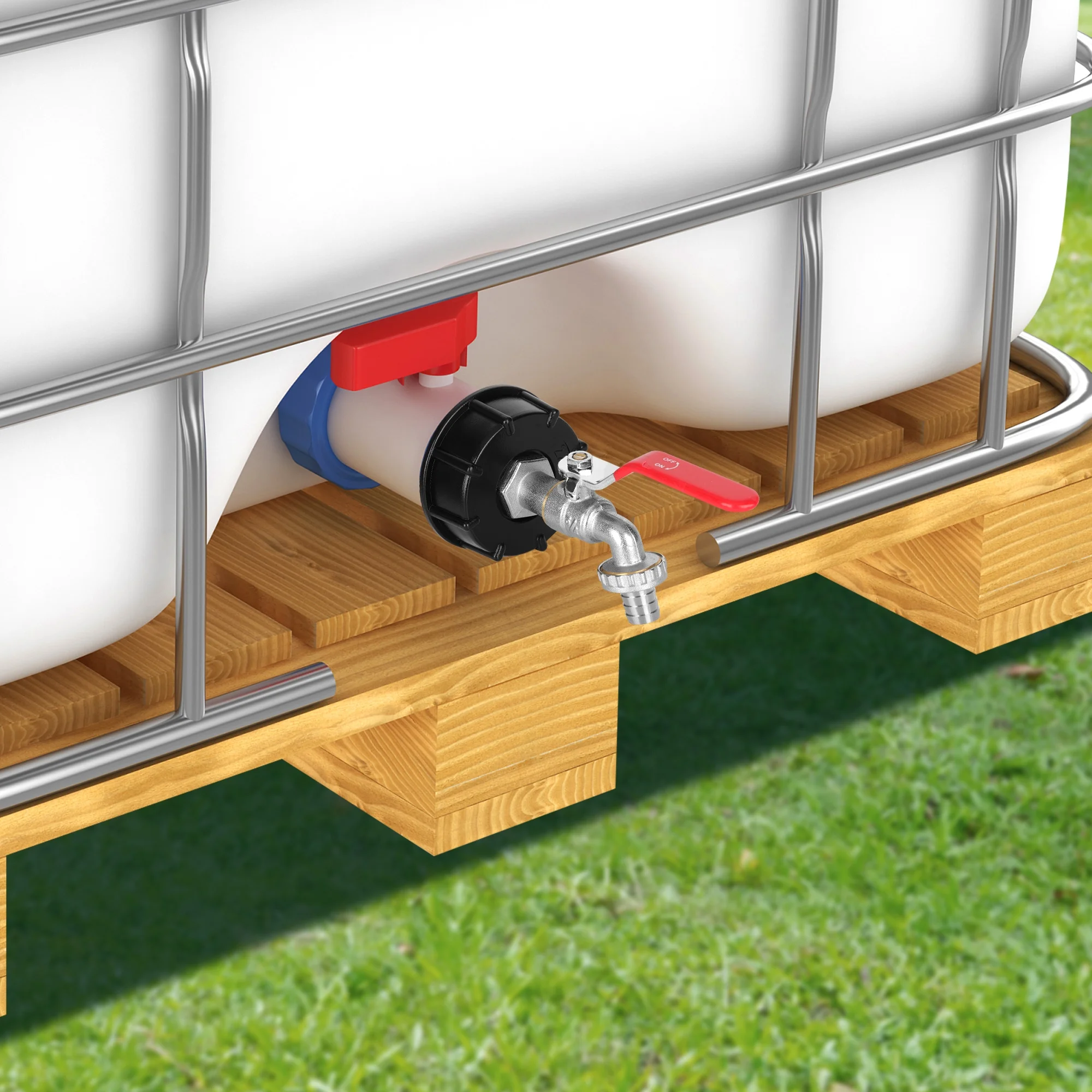 TSV Water Tank Faucet, Brass IBC Ton Barrel Adapter with Long Lever Handle, 3/4