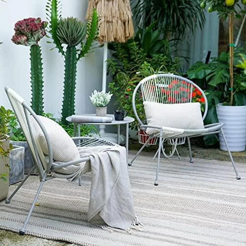 MQLIFEBOOM Outdoor Acapulco 3-Pc Steel Low Seat Lounge   Open Weave Wicker Small Seating Set with Reclined Back for Balcony  Patio  Pool  Garden  Backyard  Tangerine