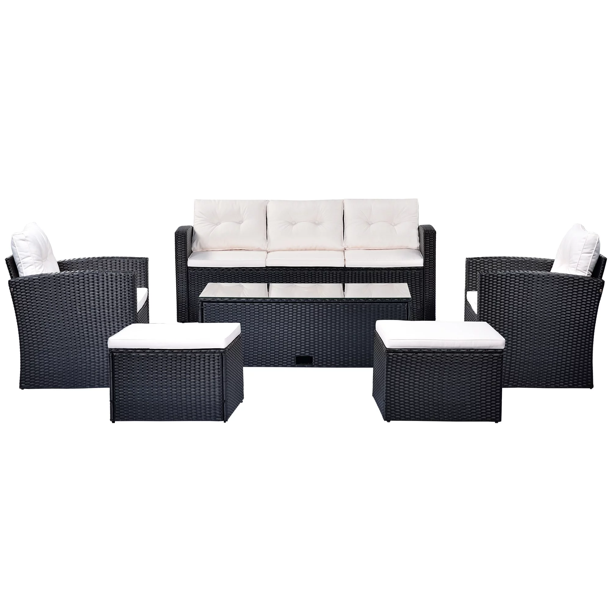 Clihome  6 PCS Wicker PE Patio Dining Conversation Sectional Set Beige
