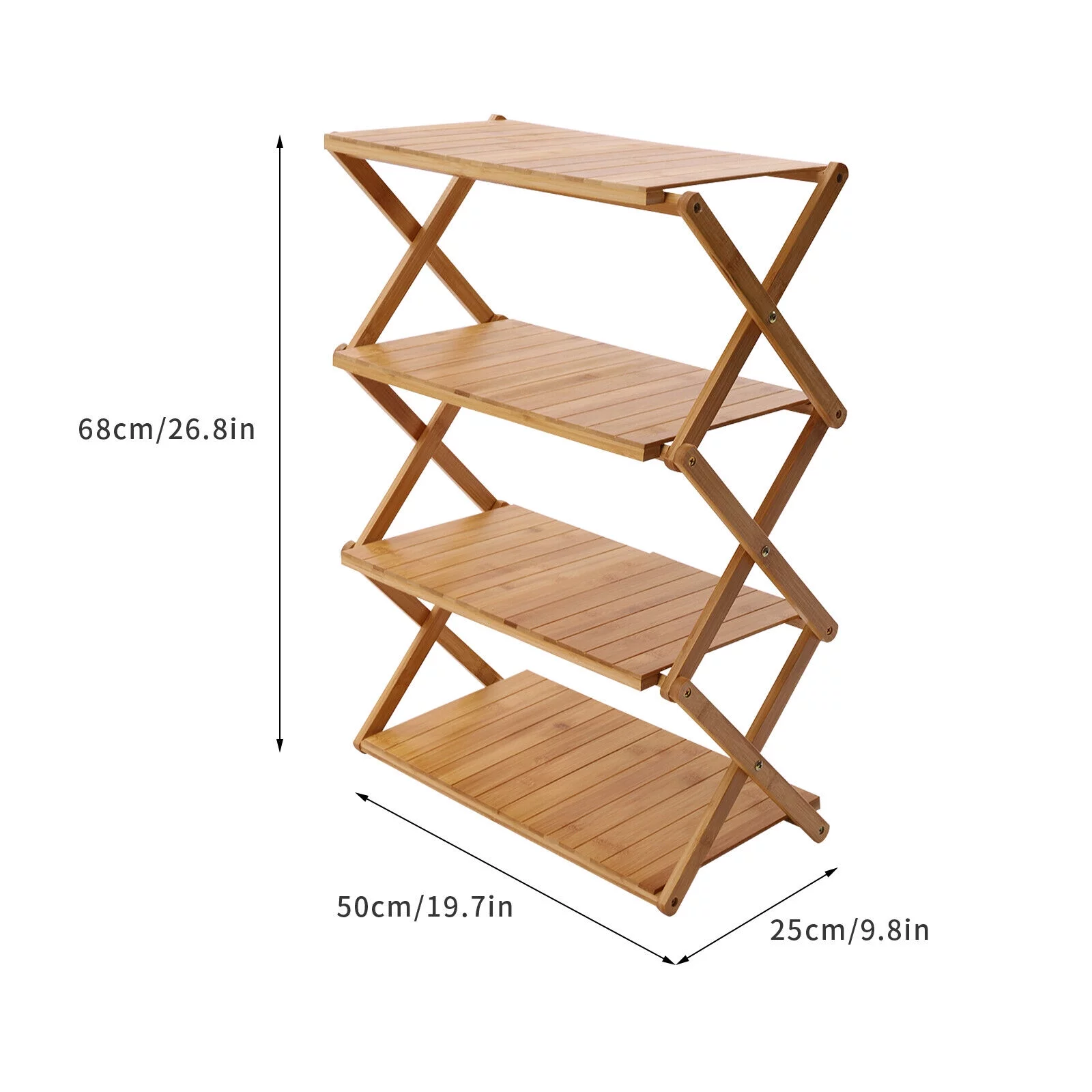 Portable 4-Tier Foldable Outdoor Picnic Table 50cm Plants Pot Natural Bamboo Shelf
