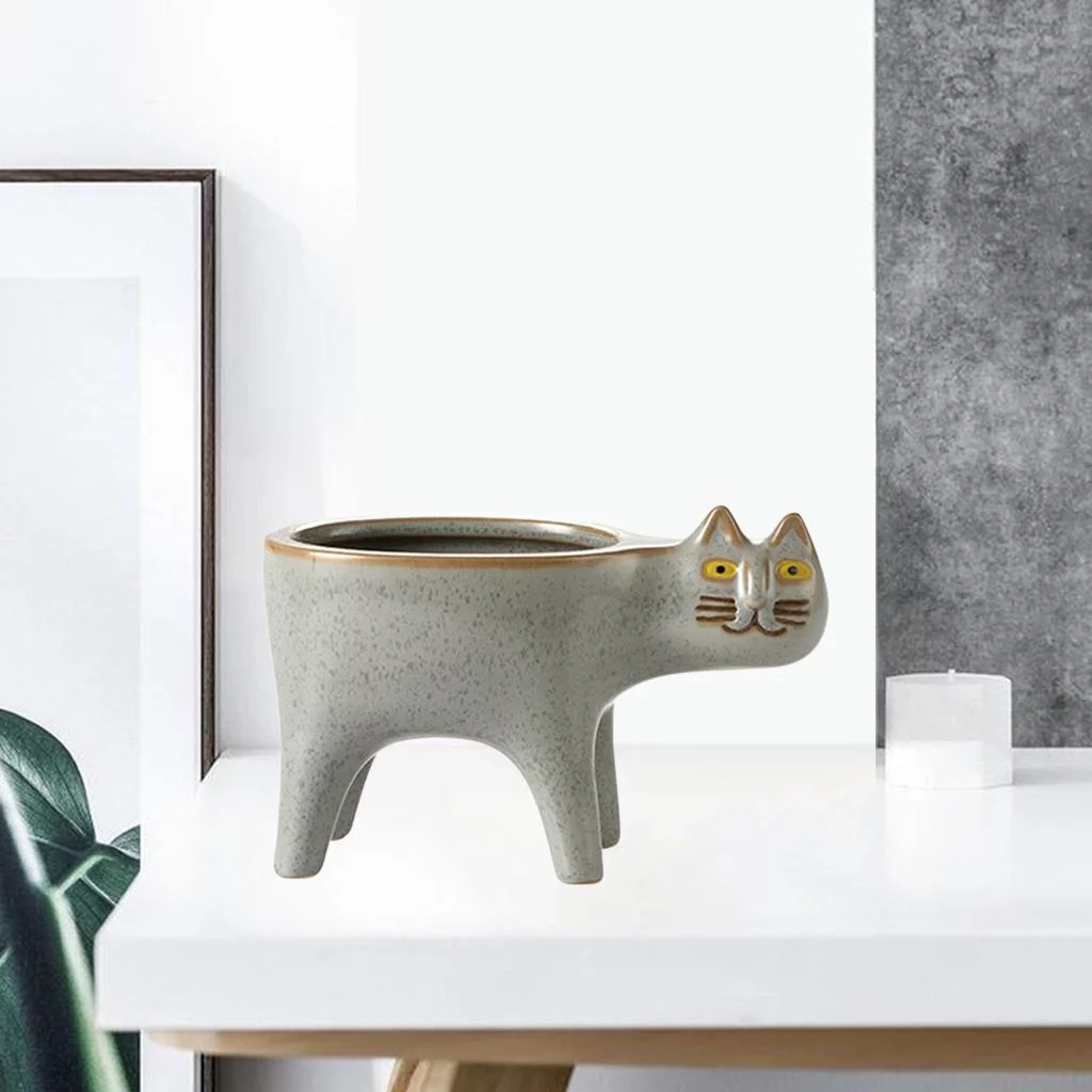 Adorable Glaze Ceramic Garden Micro Landscape Pots Container Flowerpot with Drainage Hole Decorative , Gray