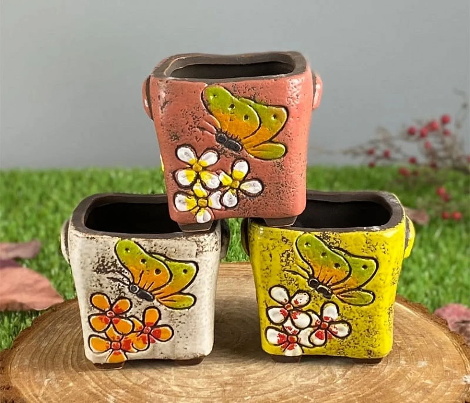 Hand-Painted Korean Style Ceramic Succulent Planter - Small Desktop Plant Pot