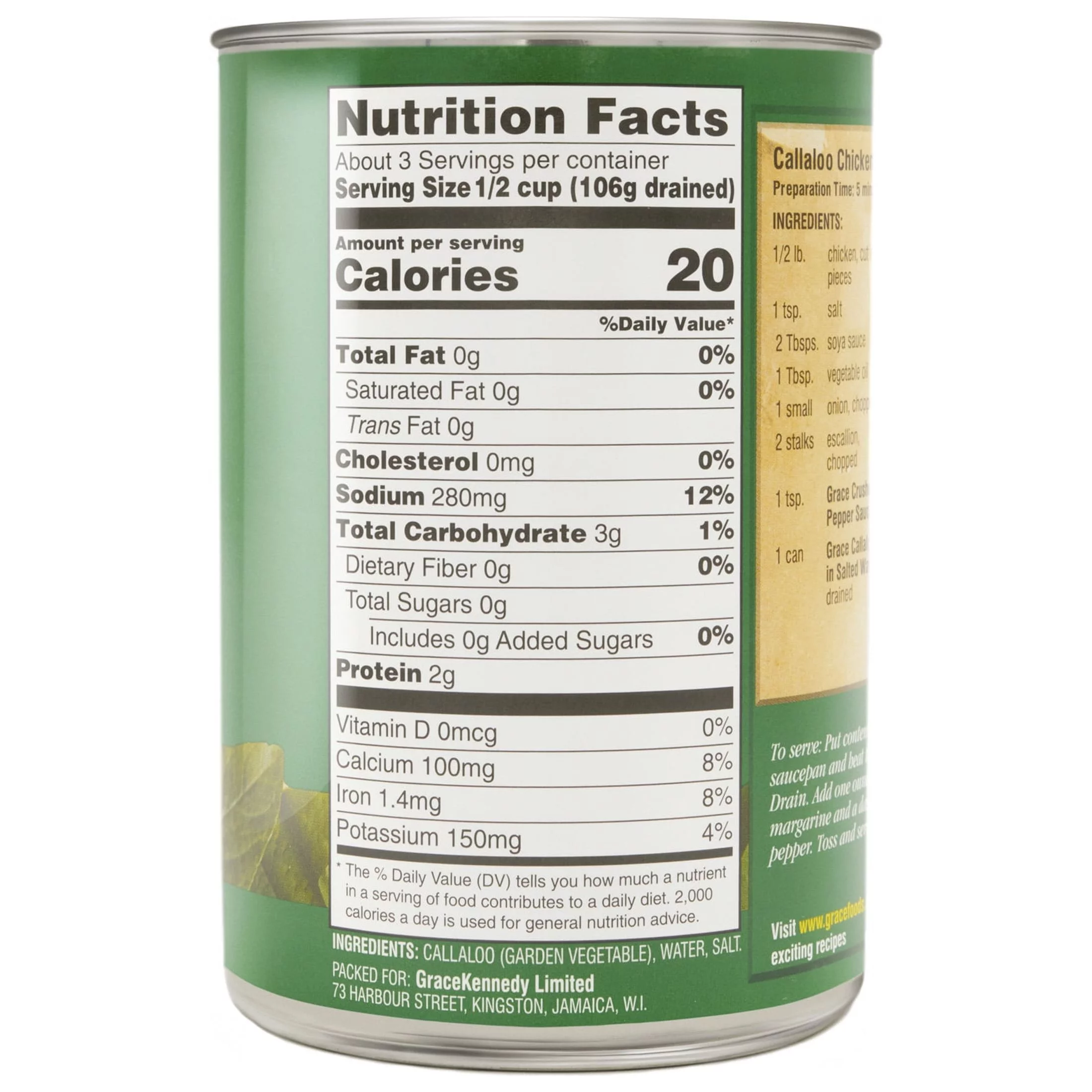 Grace Callaloo in Salt Water, 18 oz Can