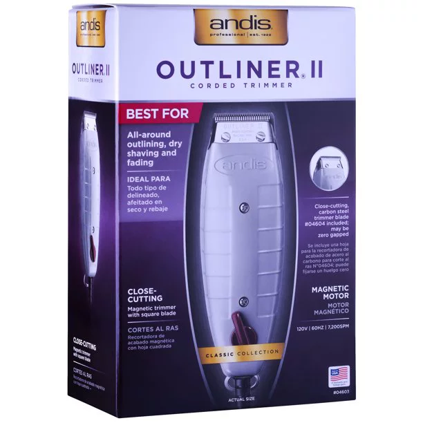 Andis Professional Outliner II Personal Trimmer, Gray (04603) with a BeauWis Blade Brush