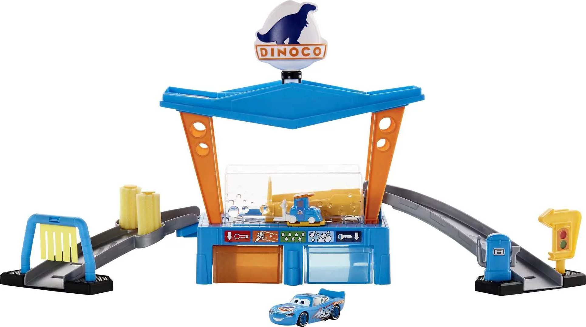 Disney Pixar Cars Dinoco Car Wash Playset with Toy Pitty & Color-Change Lightning McQueen