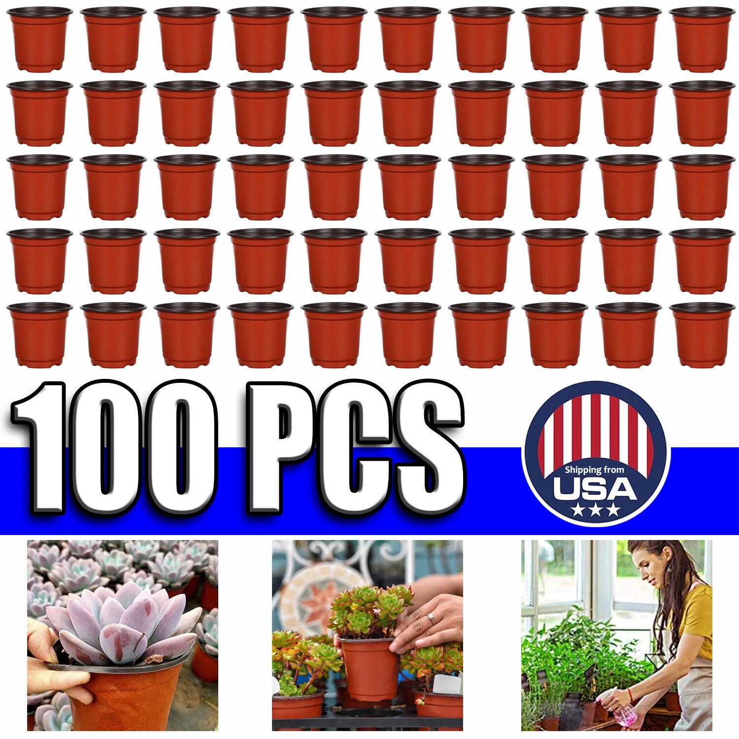 100 PCS Plastic Plant Flower Pot Nursery Seedlings Pot Container w/10*Label USA