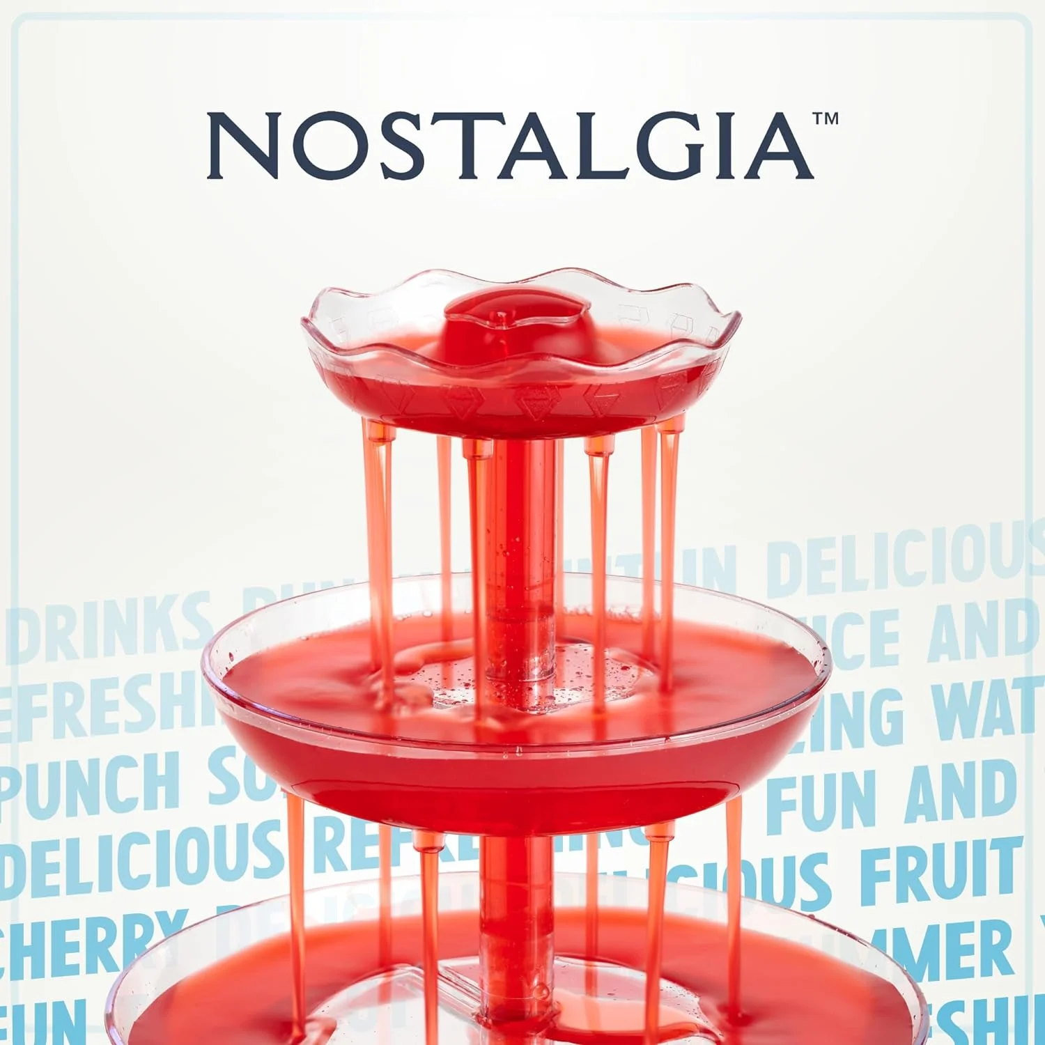 Nostalgia 3-Tier Party Fountain, Holds 1.5 Gallons, LED Lighted Base, Includes 8 Reusable Cups, 1.5 Gallon, Clear