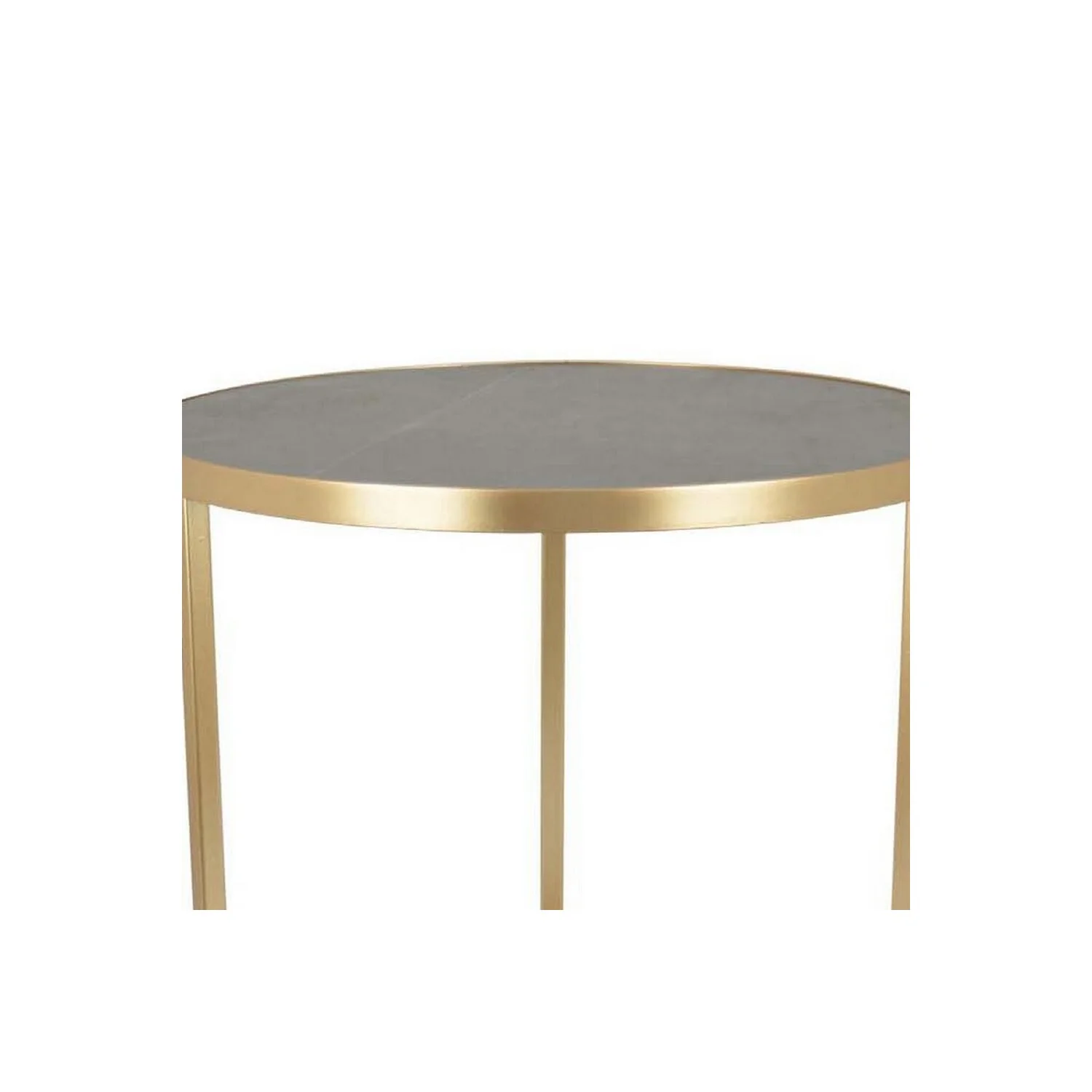 20 Inch Plant Stand Table 3 Legged Metal Base Gray Marble Gold Finish