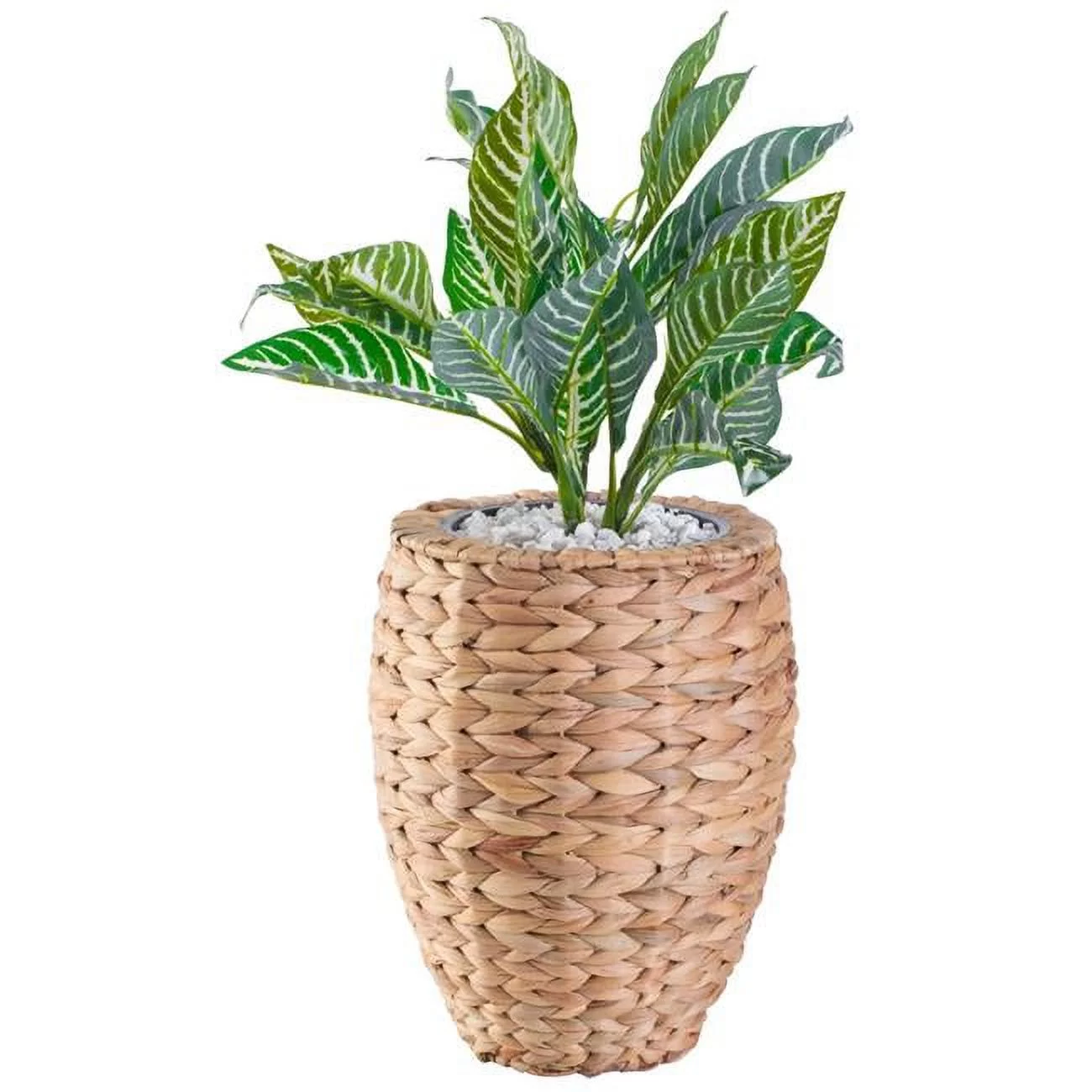 Vintiquewise 9.5 x 13 in. Water Hyacinth Round Floor Planter with Metal Pot, Brown - Small