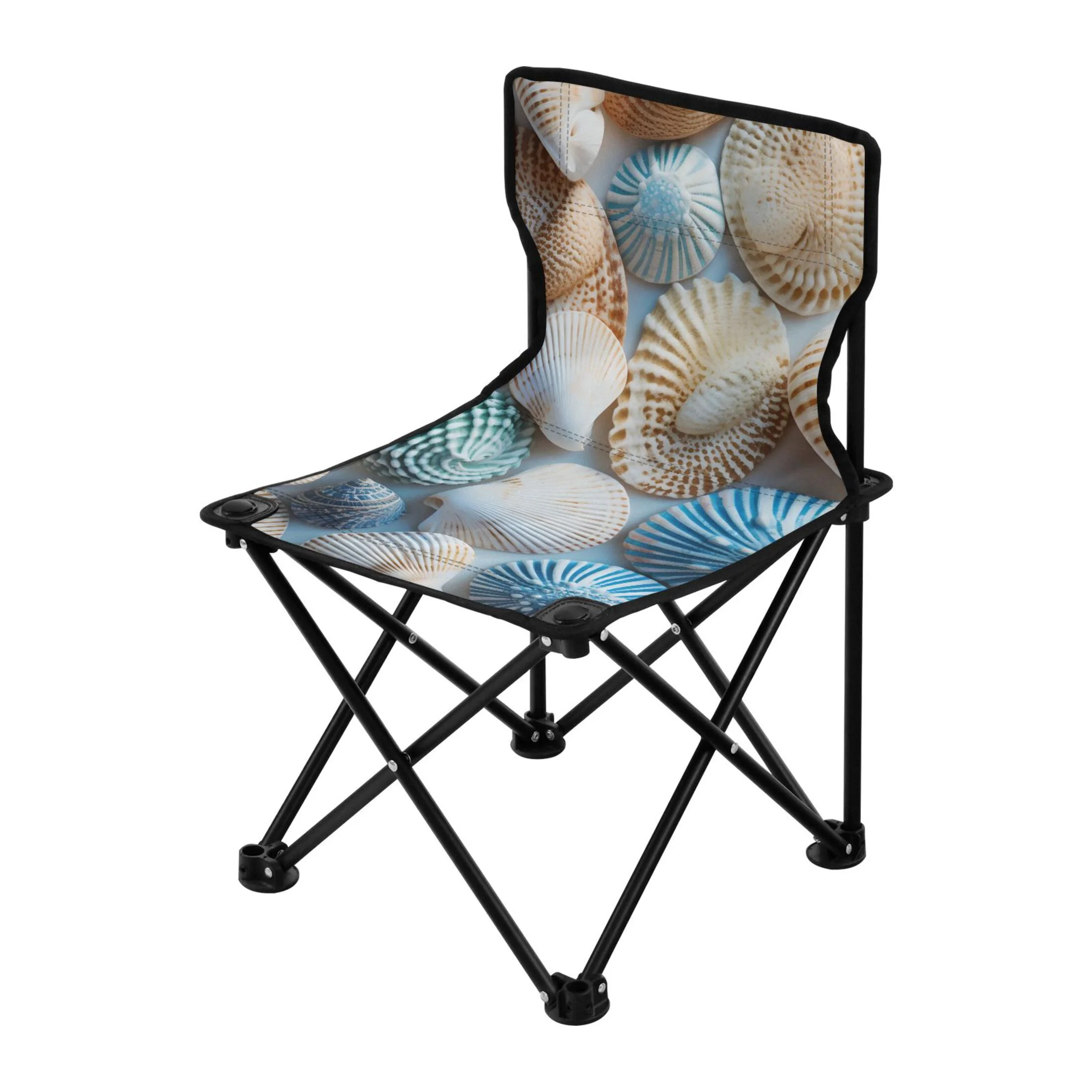 Sea Shells Blue Portable Camping Chair Small for Kids Outdoor Folding Beach Chair Fishing Chair Lawn Chair with Carry Bag