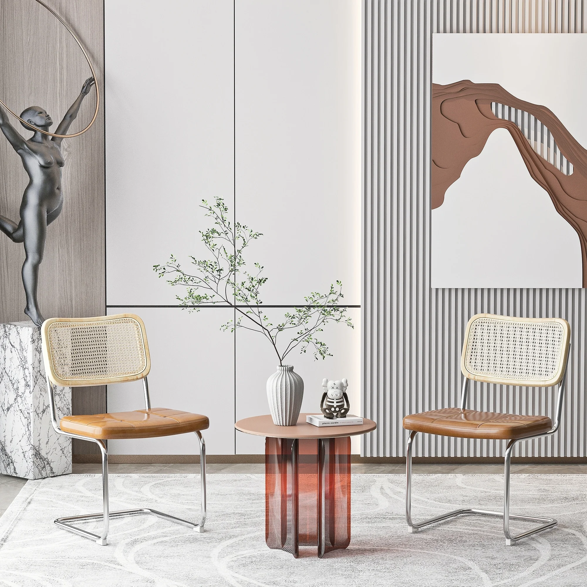 BESTCOSTY Set of 2 Faux Leather Rattan Dining Chair with High Density Sponge Brown