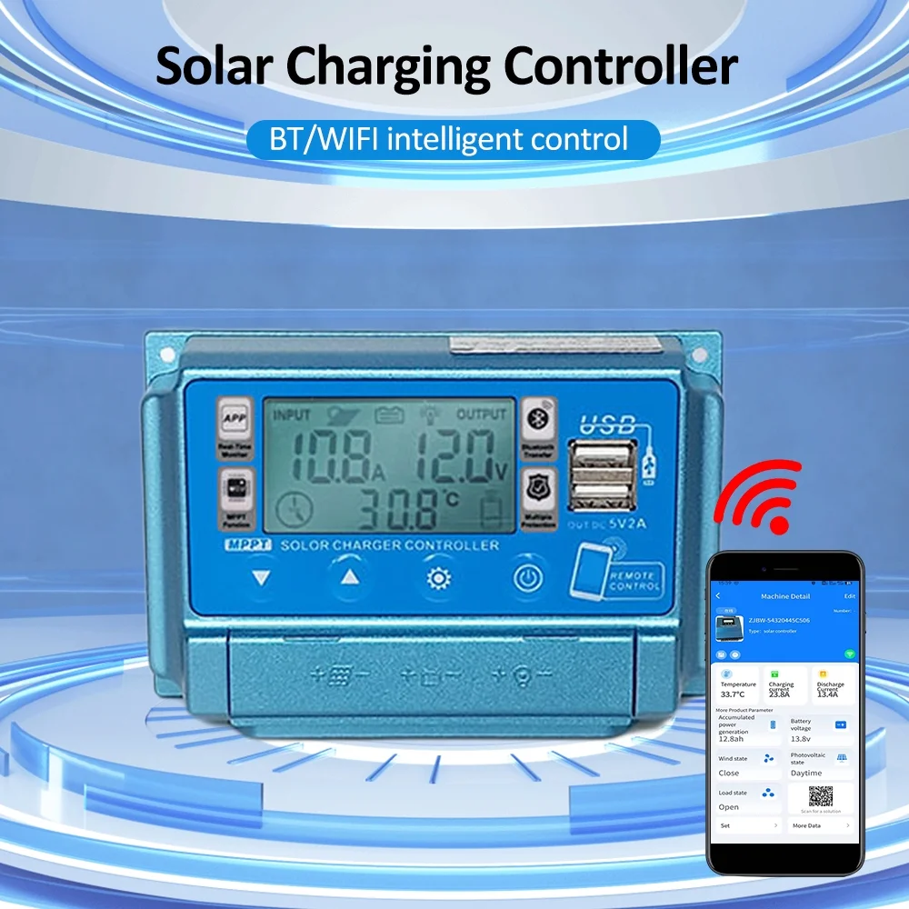 OWSOO WiFi+BT Solar Controller 12 60V LCD Dual USB 5V Output APP Remote Control