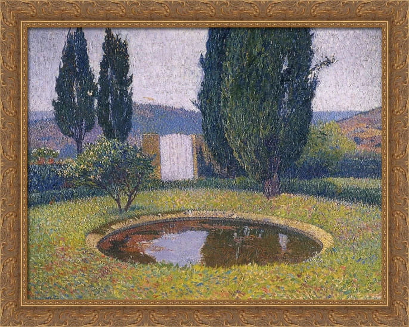 Fountain in Marquayrol 34x28 Large Gold Ornate Wood Framed Canvas Art by Henri Martin