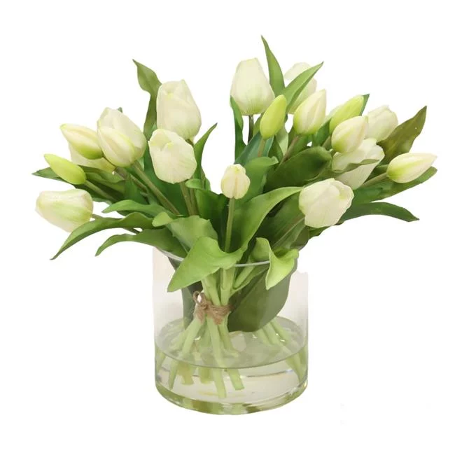 Disttive Designs 17311 Unisex White Tulip Bundle in Glass Cylinder