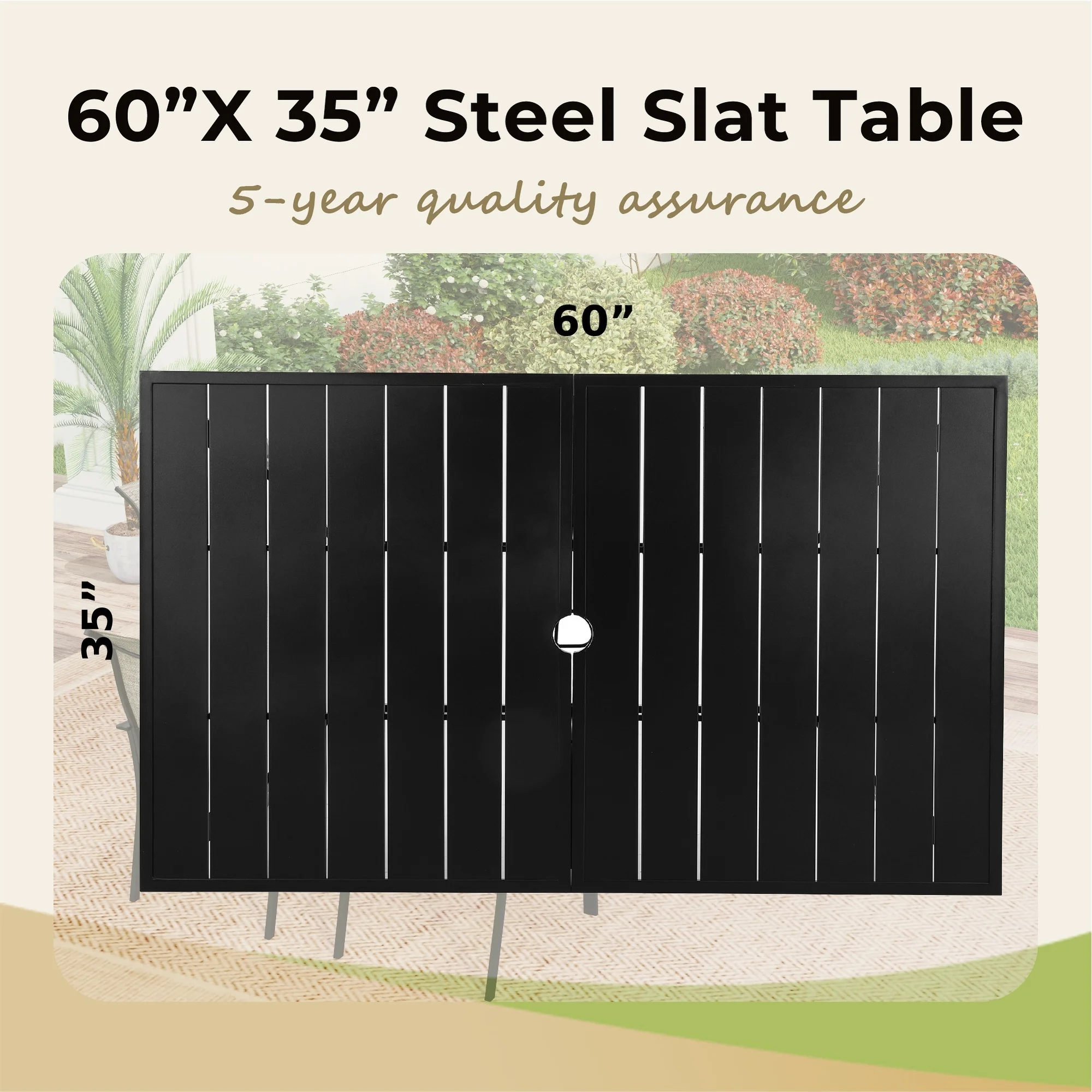 Patio Dining Set 7 Piece Metal Rectangle Patio Table with Umbrella Hole and 6 Metal Dining Chairs Table Style A