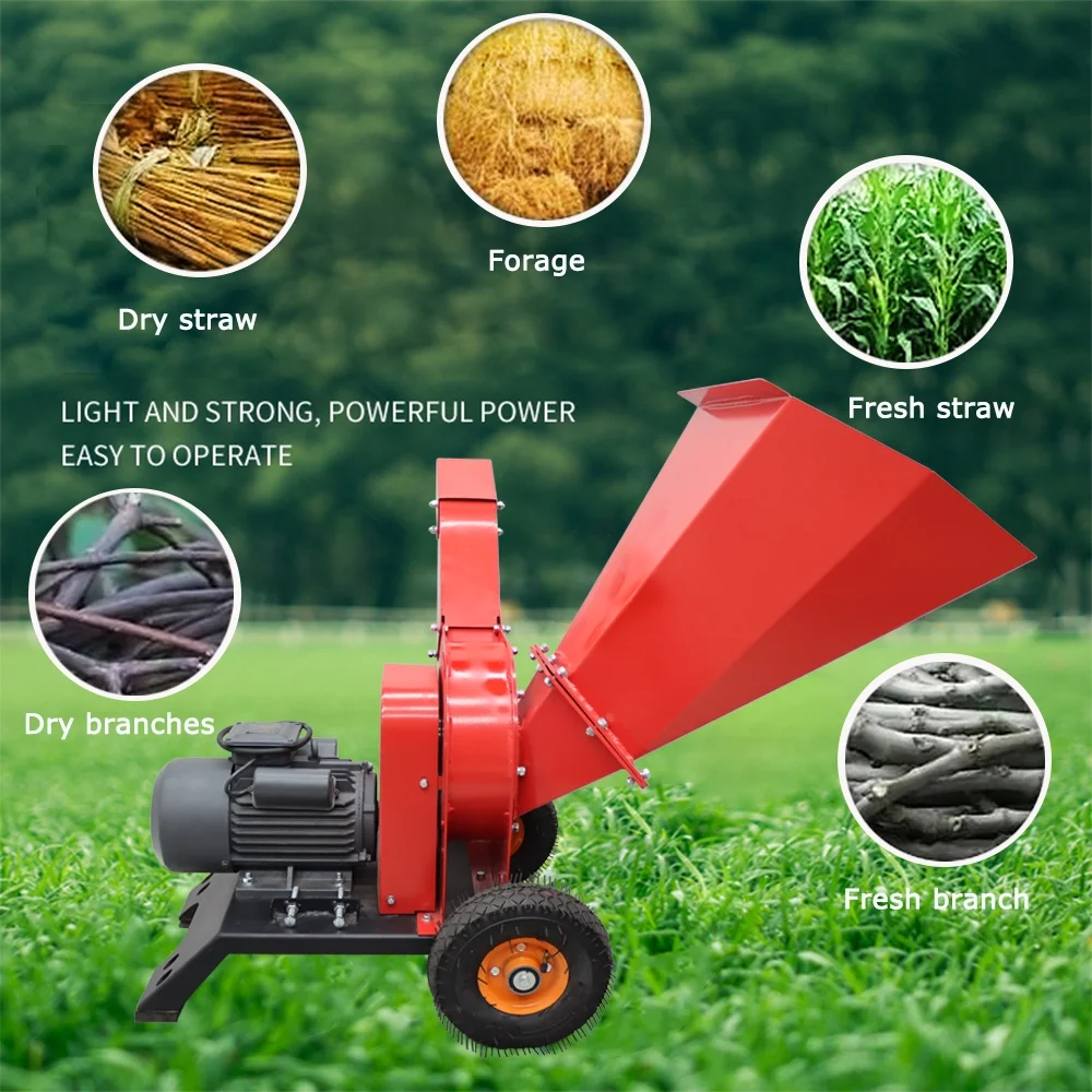Techtongda 220V Hand Pushed Wood Crusher Branch Crusher Twig Shredder Straw Landscaping Shredder