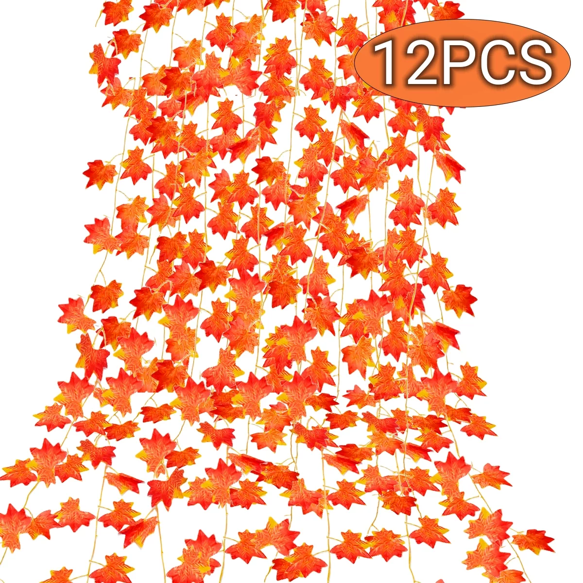 Fall Garland Leaves Autumn Decorations for Home Thanksgiving Maple Banner Hanging Leaf Vines Orange Artificial for Home Wedding Fireplace Party 12 Pack