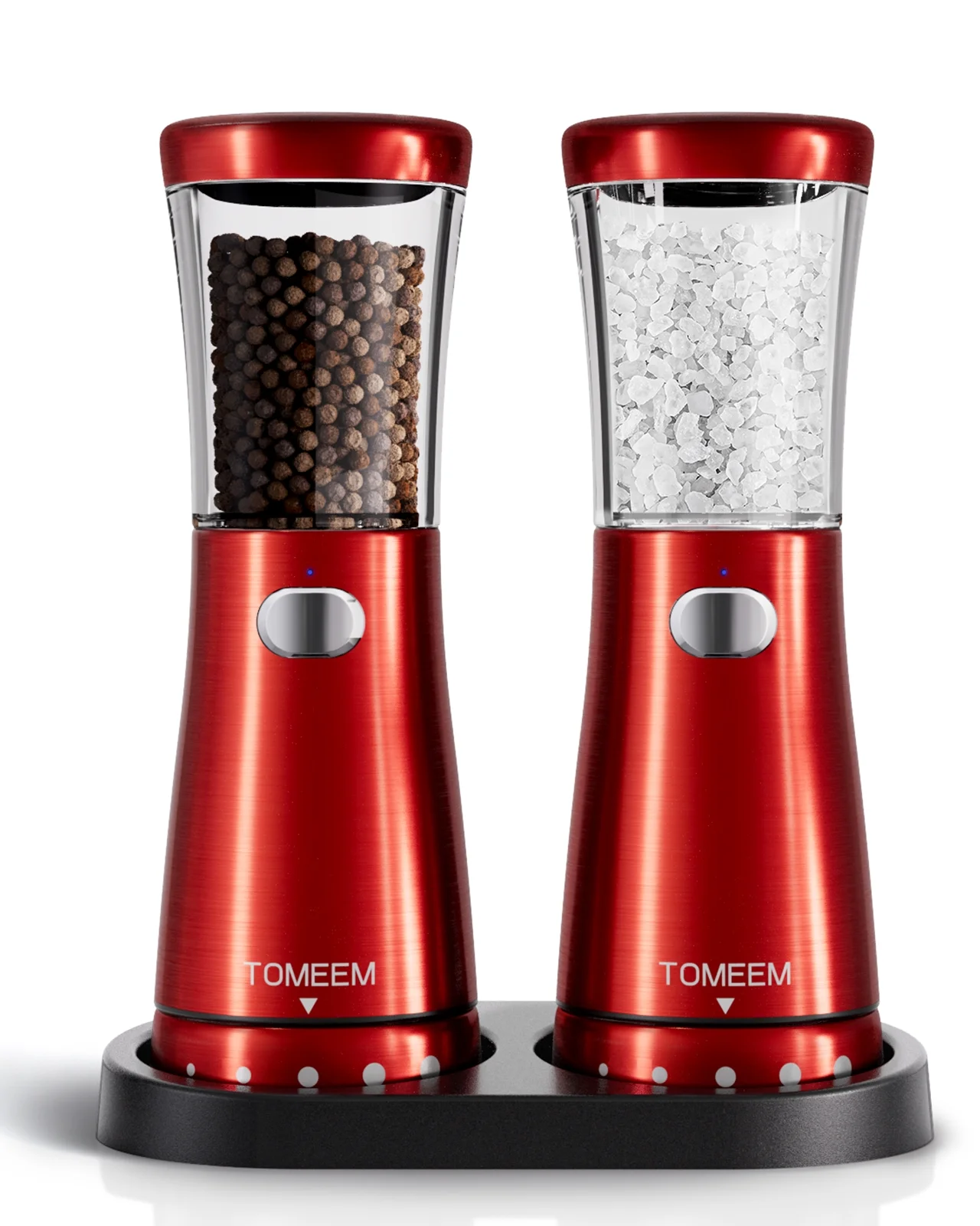 Tomeem Electric Salt and Pepper Grinder Set Rechargeable Stainless Steel Salt and Pepper Shakers Electric with Lights Double Gloss Red