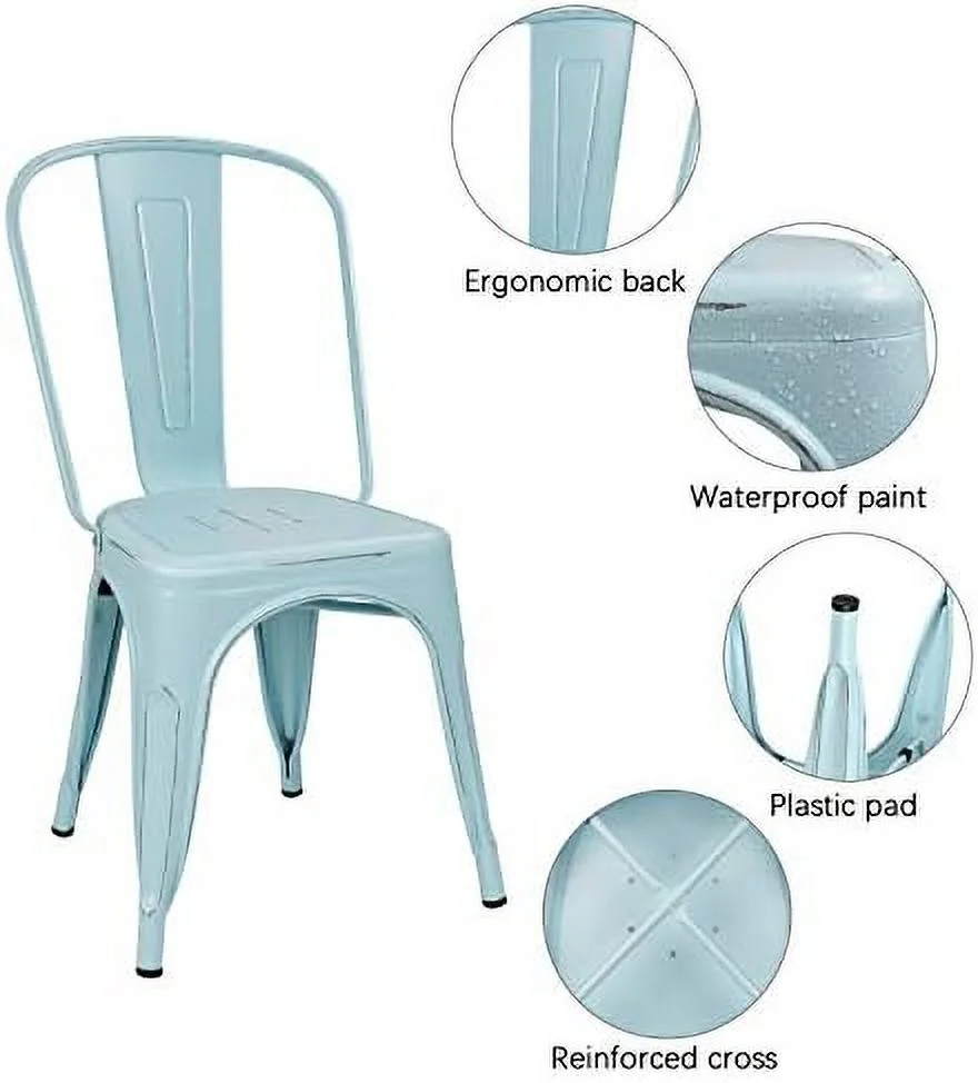 SQYTHGB Metal Dining Chairs Stackable Kitchen Dining Chairs Metal Chairs Bistro Cafe Side Chairs Height Restaurant Chairs Tolix Side  Chairs  Set of 4 (Grey)