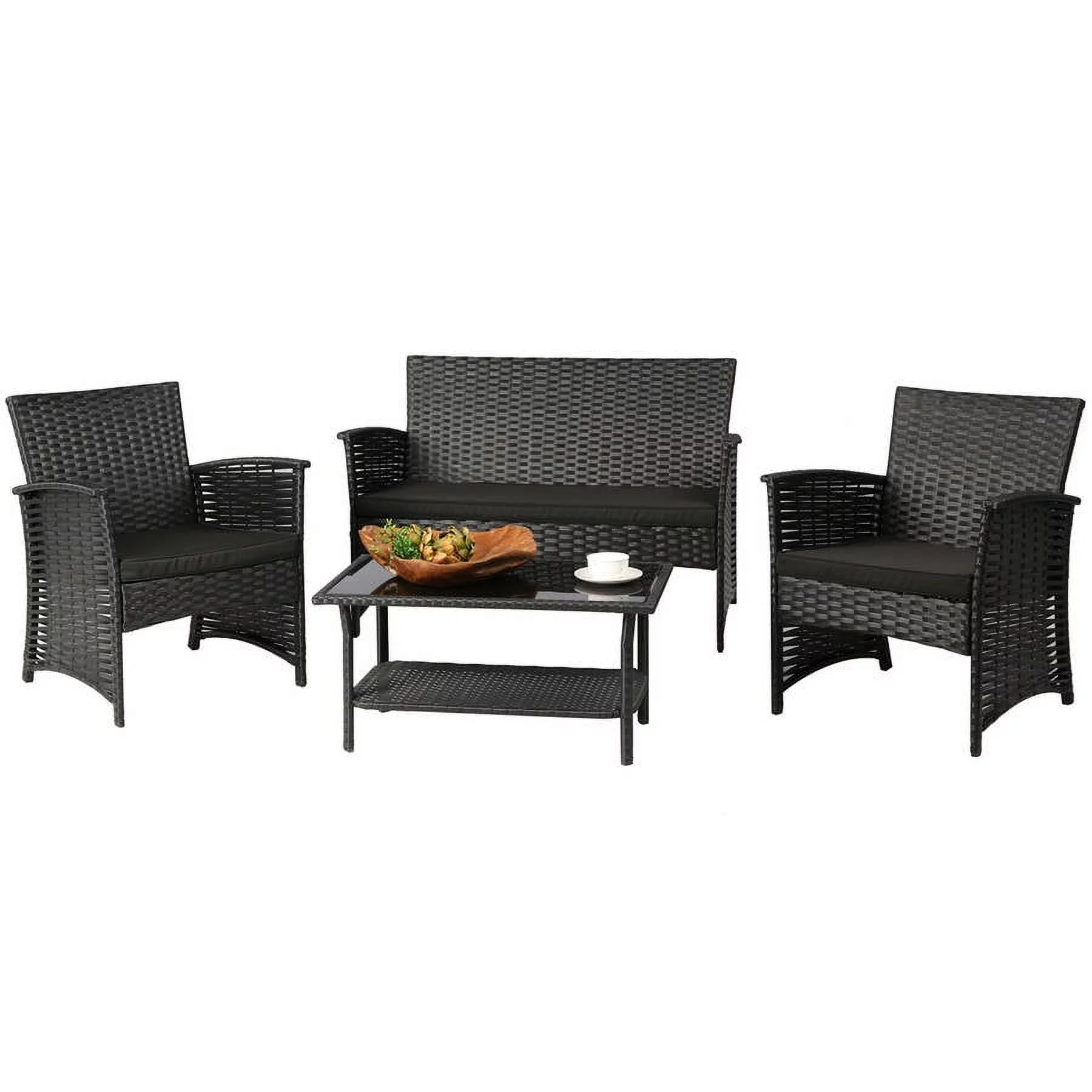 Baner Garden 4-Piece Outdoor Furniture Complete Set with Black Cushions