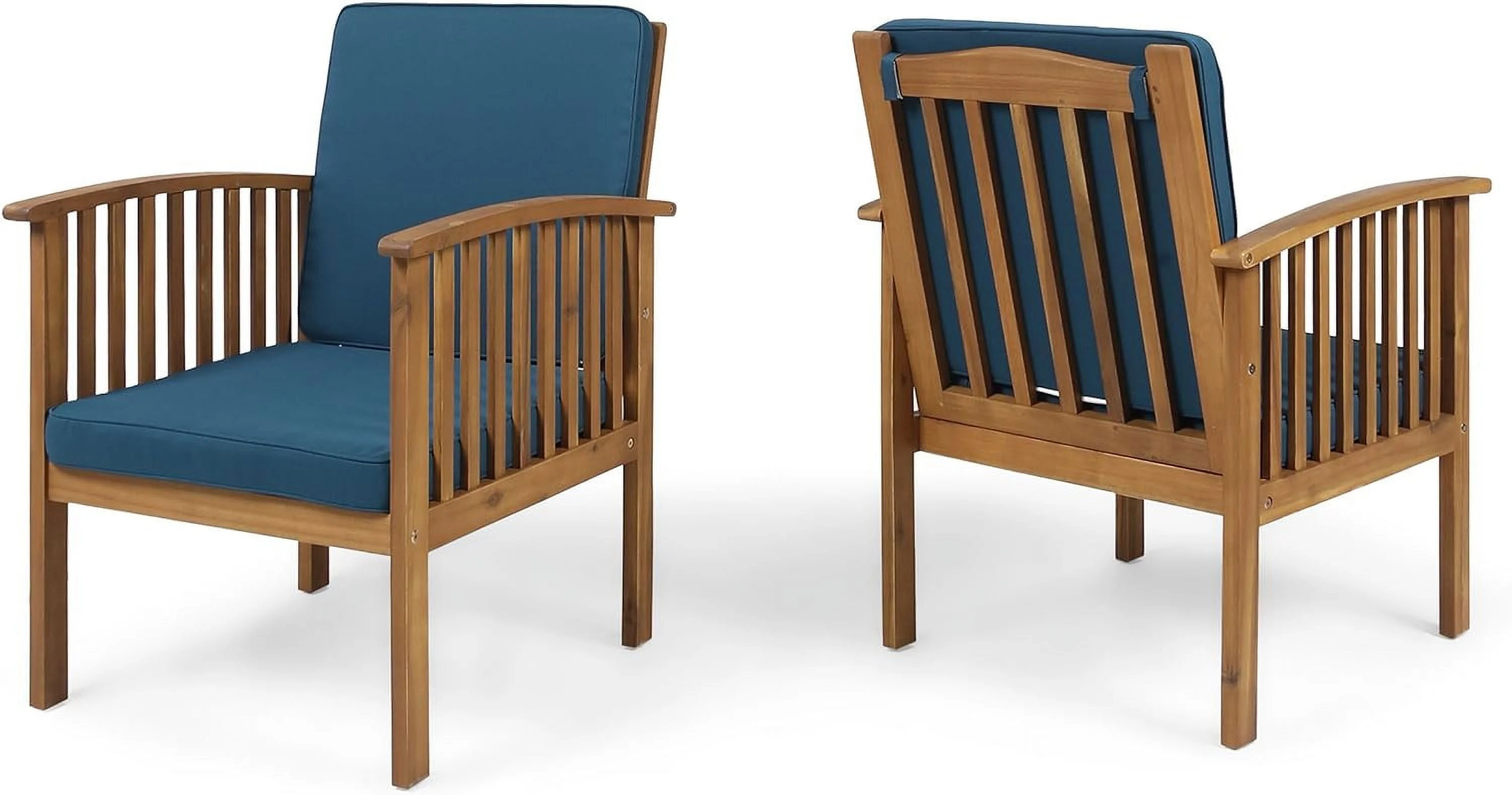 Ray Acacia Outdoor Acacia Wood Club Chairs, Brown And Dark Teal (Set Of 2)