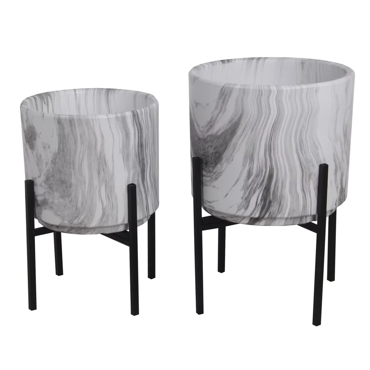 Ceramic Planter with Textured Pattern, Set of 2,White- Saltoro Sherpi