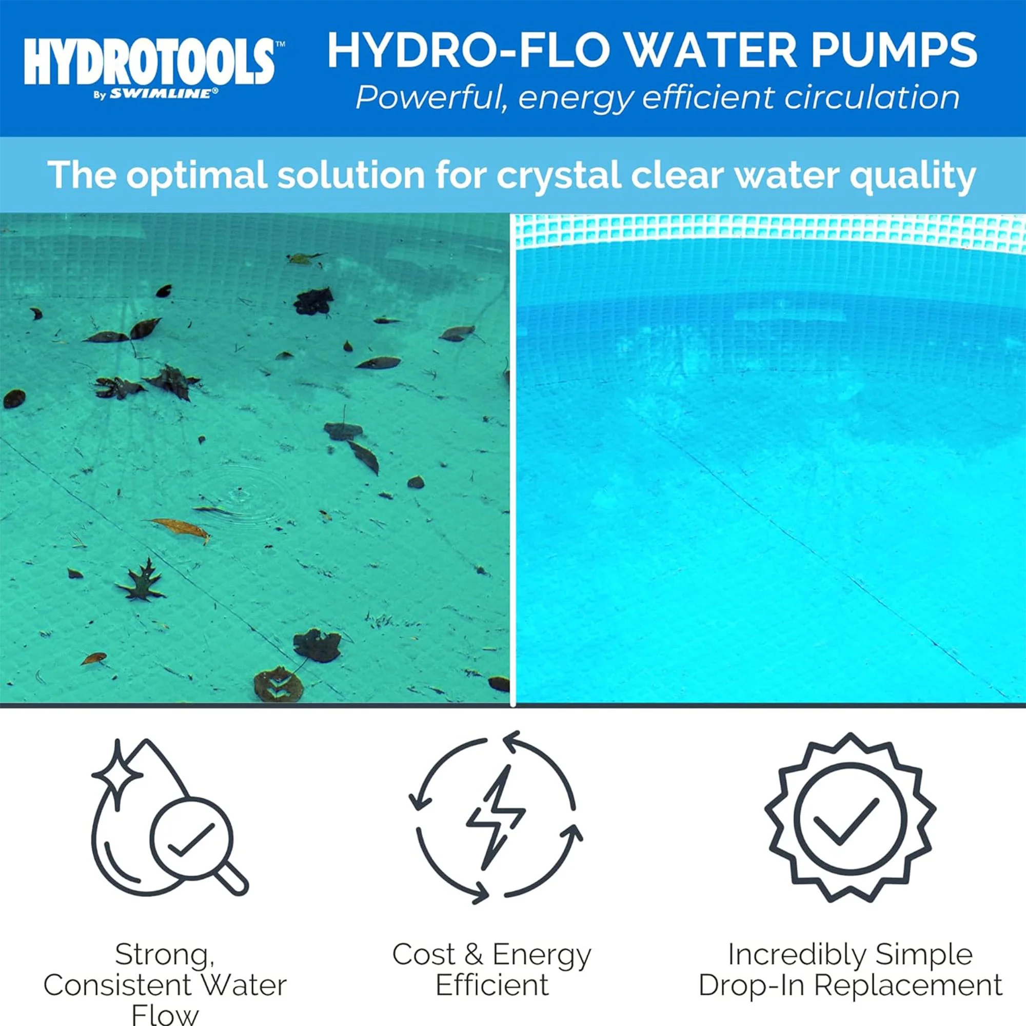 HYDROTOOLS By SWIMLINE 71916 Hydro-Flo 1.0 HP (0.8 THP) 4500 GPH ABOVE GROUND Powerful Pool Pump 2 Variable Speed Extra Large Strainer Basket Vertical Discharge 115V Energy Saving Silent Noise DOE
