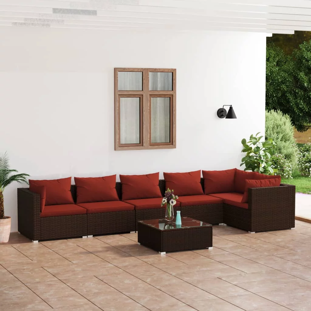 Aibecy 7 Piece Patio Set with Cushions Poly Rattan Brown