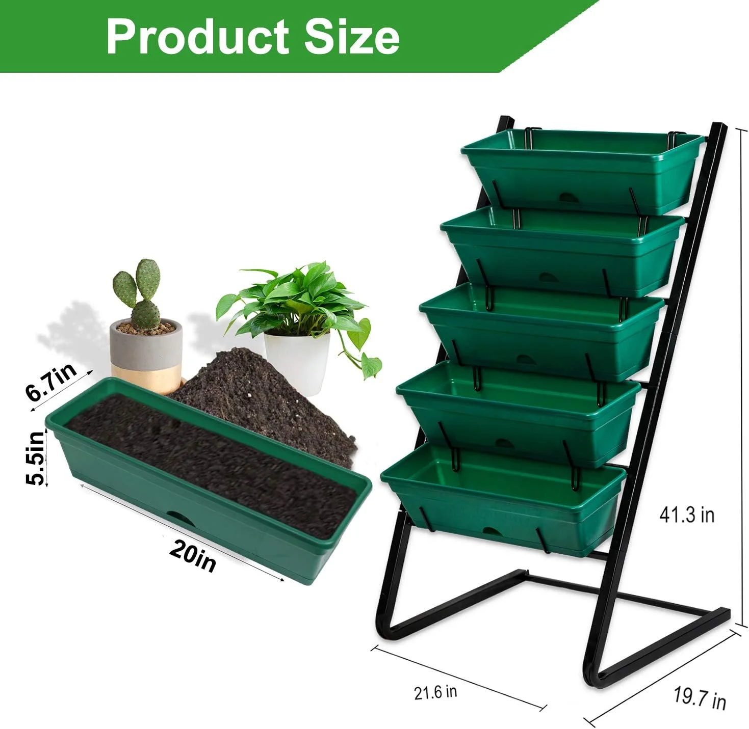 Vertical Garden Herb Raised Bed 4FT Freestanding Elevated Planters with 5 Container Boxes, Good for Patio Balcony Indoor Outdoor (Green)