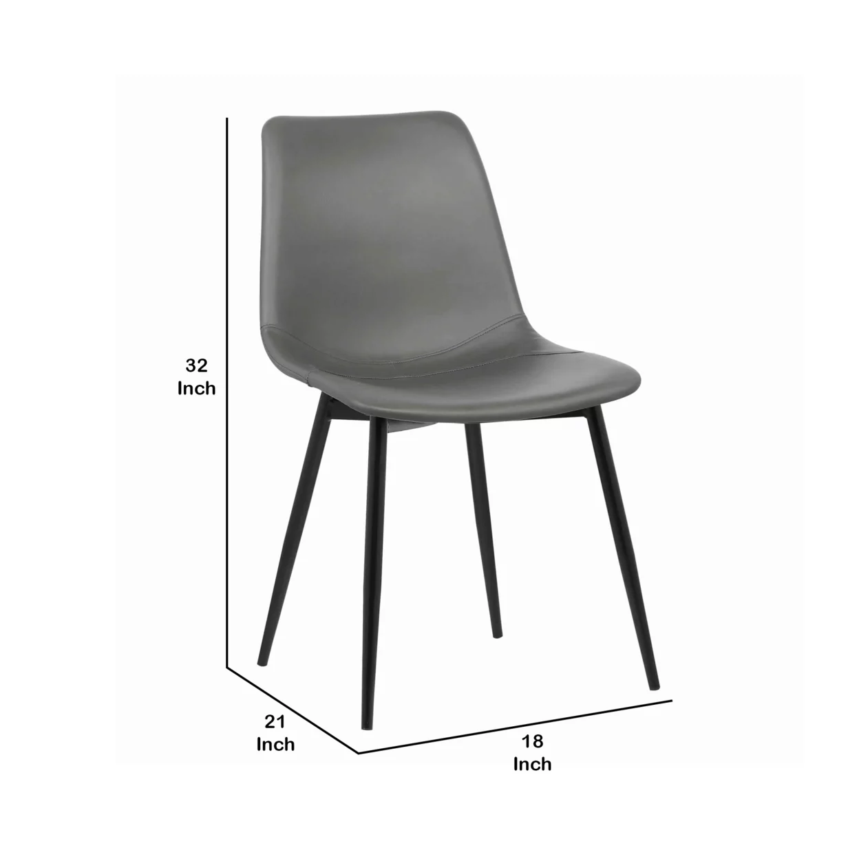 Benjara Leatherette Dining Chair with Bucket Seat and Metal Legs, Gray and Black