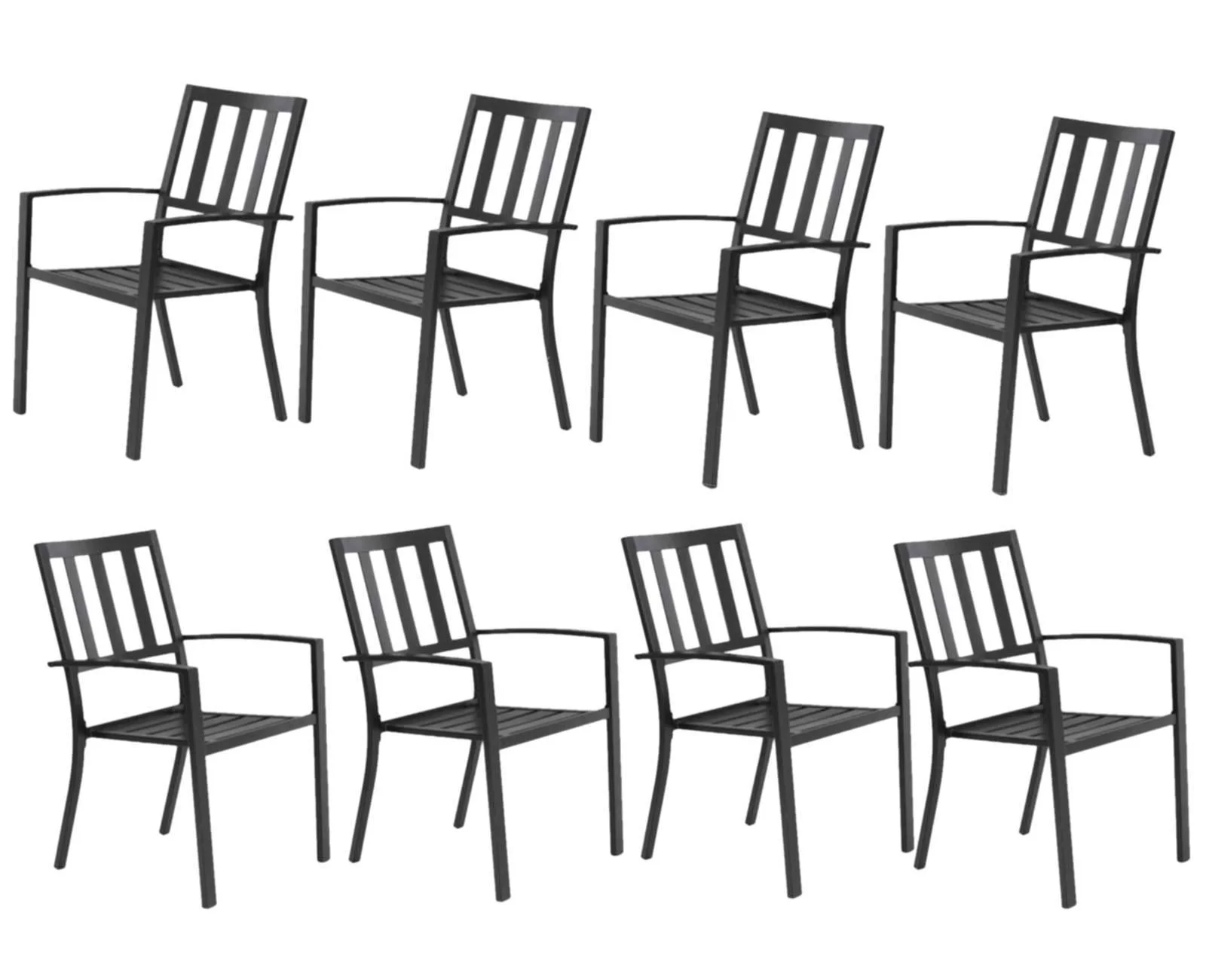 Sophia & William Outdoor Patio Metal Dining Chairs Iron Stackabe Chair with Armrest Set of 8, Black