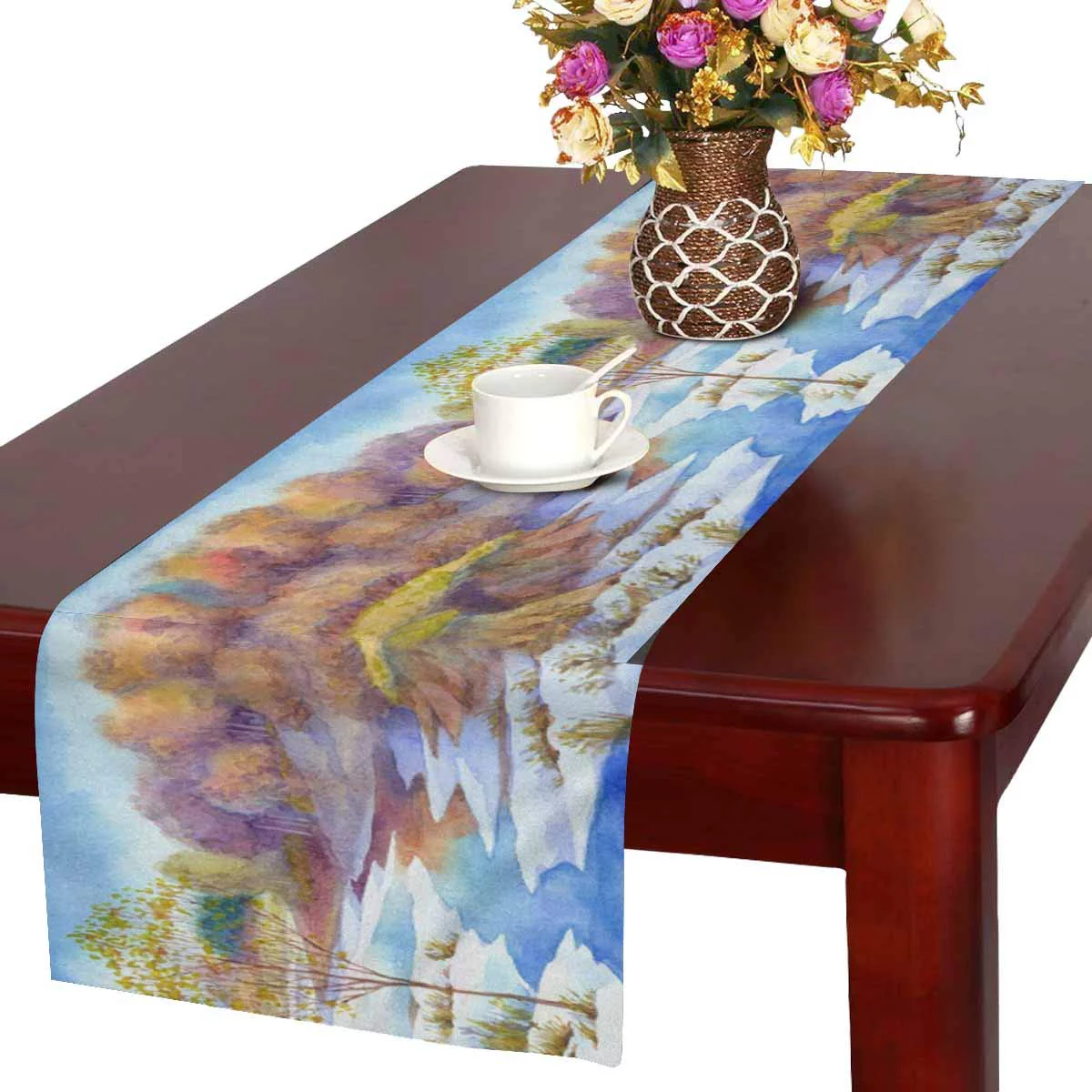 MKHERT Sapling Tree Forest Near Frozen Rivulet in Bright Wintertime Day Table Runner Home Decor for Home Kitchen Dining Wedding Party 16x72 Inch