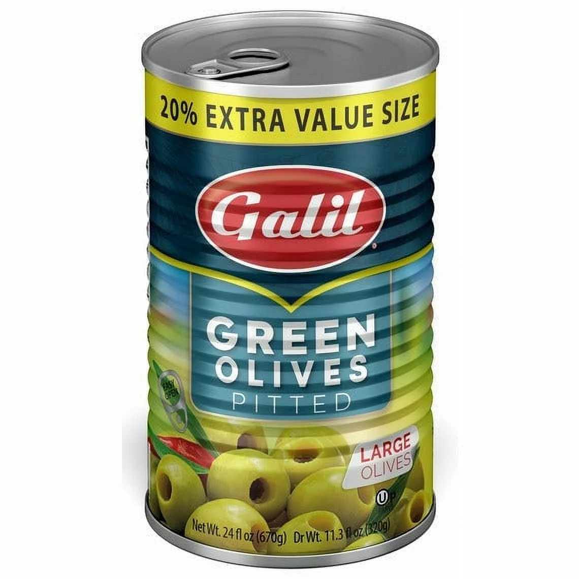 Galil Olives | Green Pitted Large | 24 oz
