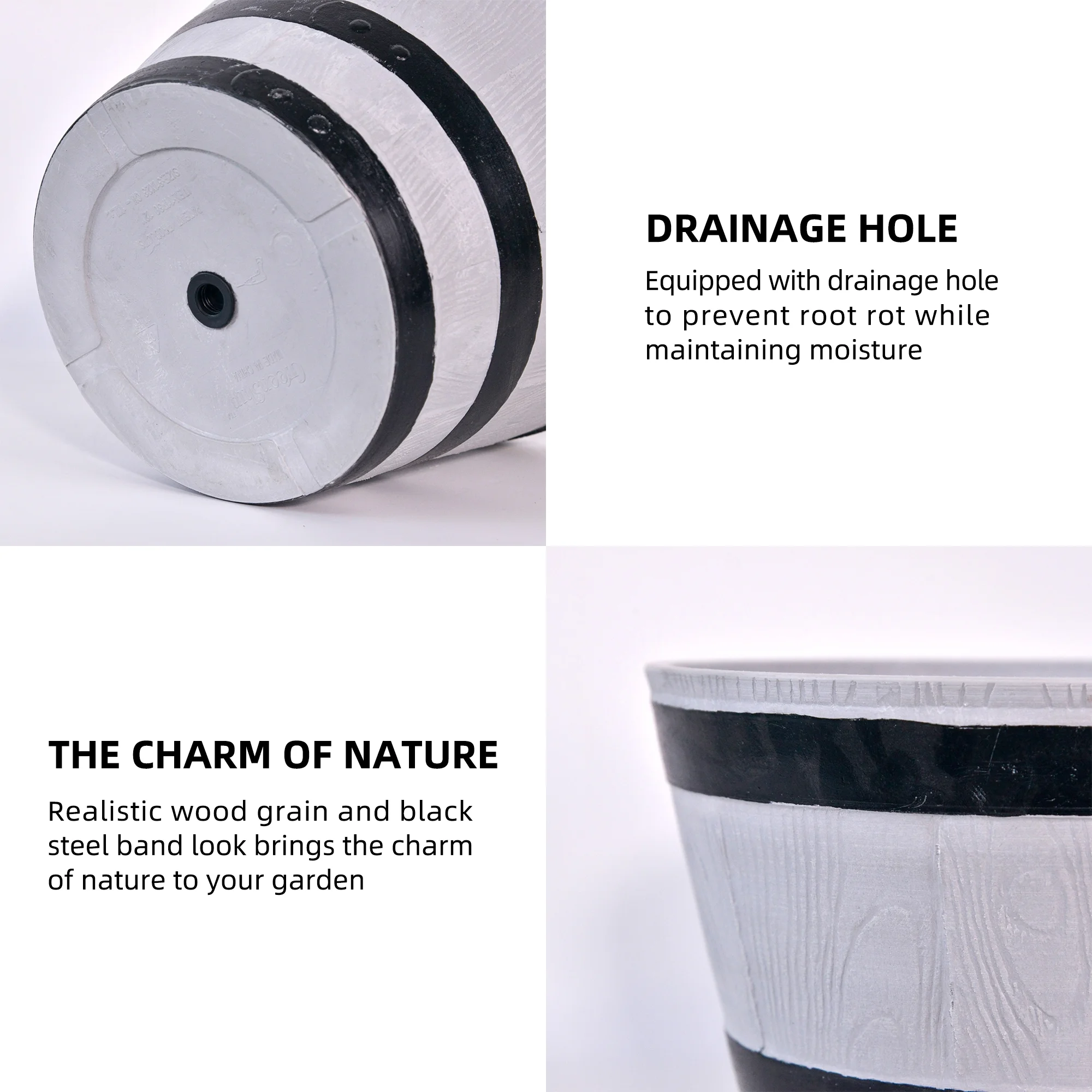 GreenShip 2 Pack 12 inch Whiskey Barrel Planter, Indoor Outdoor Garden Plants Pots,Light Grey