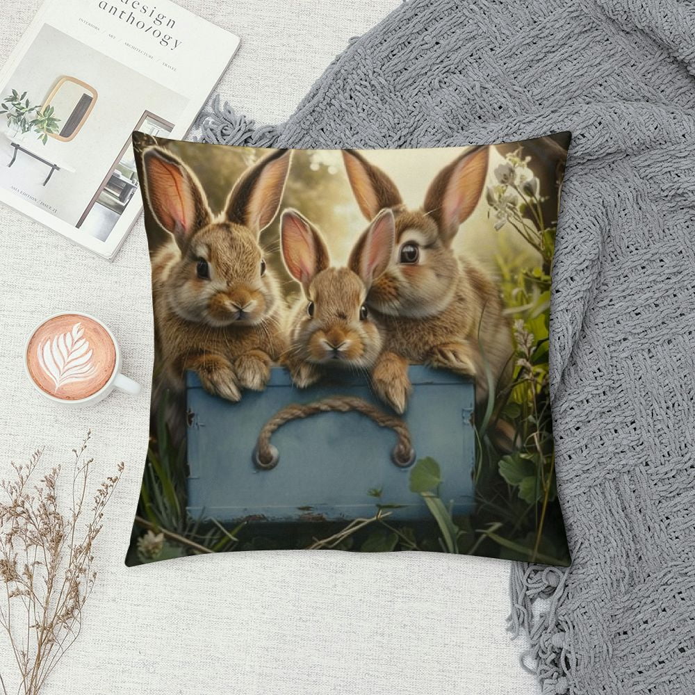 Cbxzyzzc Easter Throw Pillow Covers Rabbit Animal Floral Nature Eggs Spring Nest Brown Green Velvet Cozys Washable Soft Decor Living Room Chair Sofa Couch Square Pillow Covers