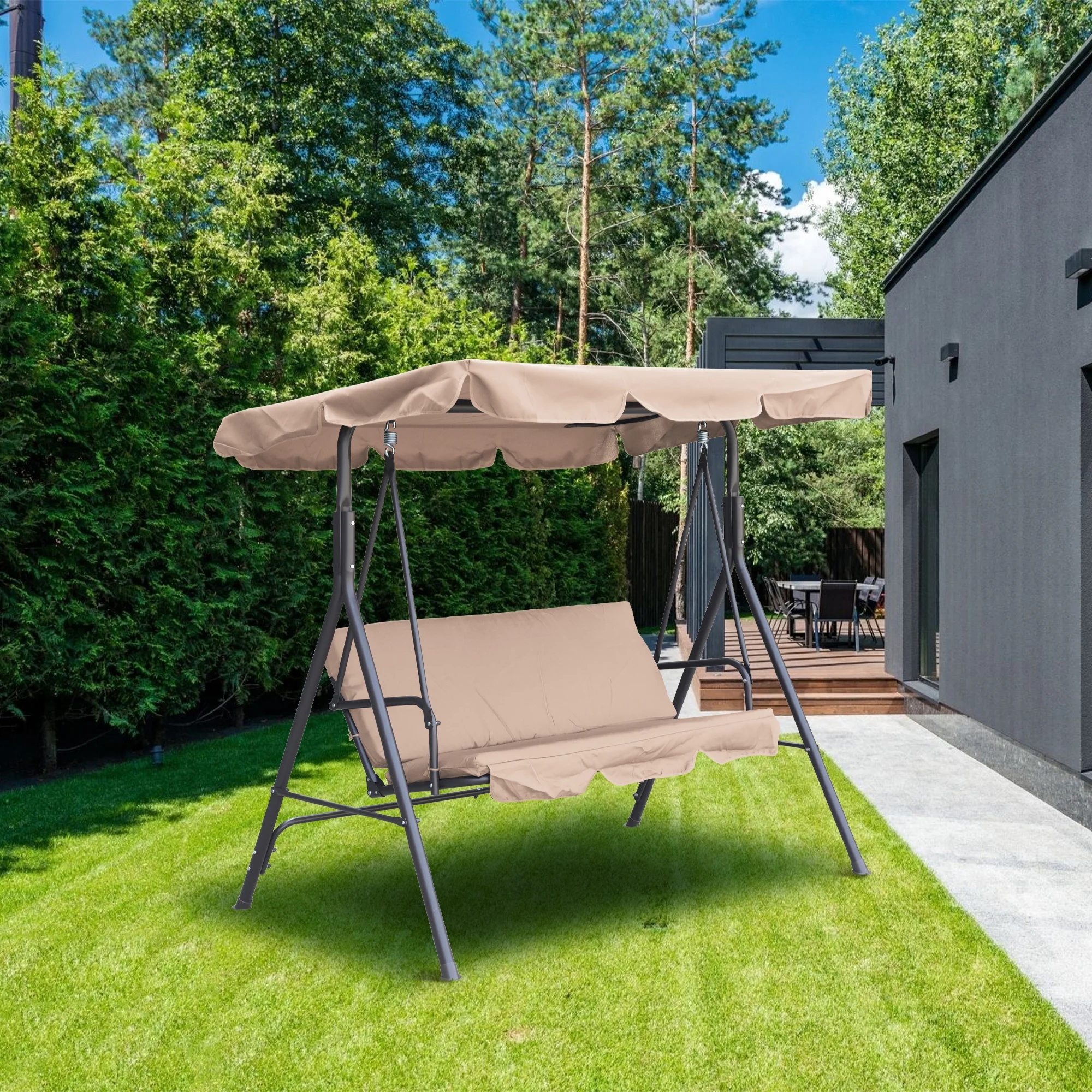 Boyel Living 3 Seats Patio Porch Swing with Canopy , Canopy Swing Hammock Steel Frame Outdoor Free Standing Porch Swing